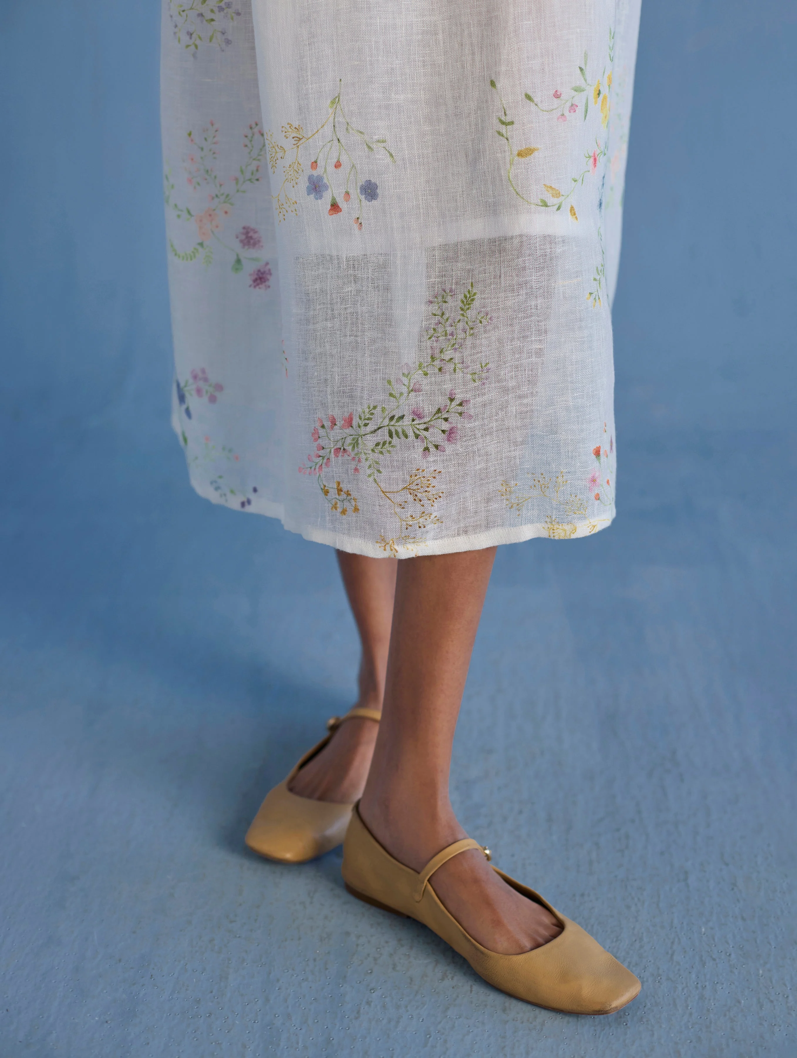 Rasa Floral Printed Sheer Linen Dress - White - Image 7