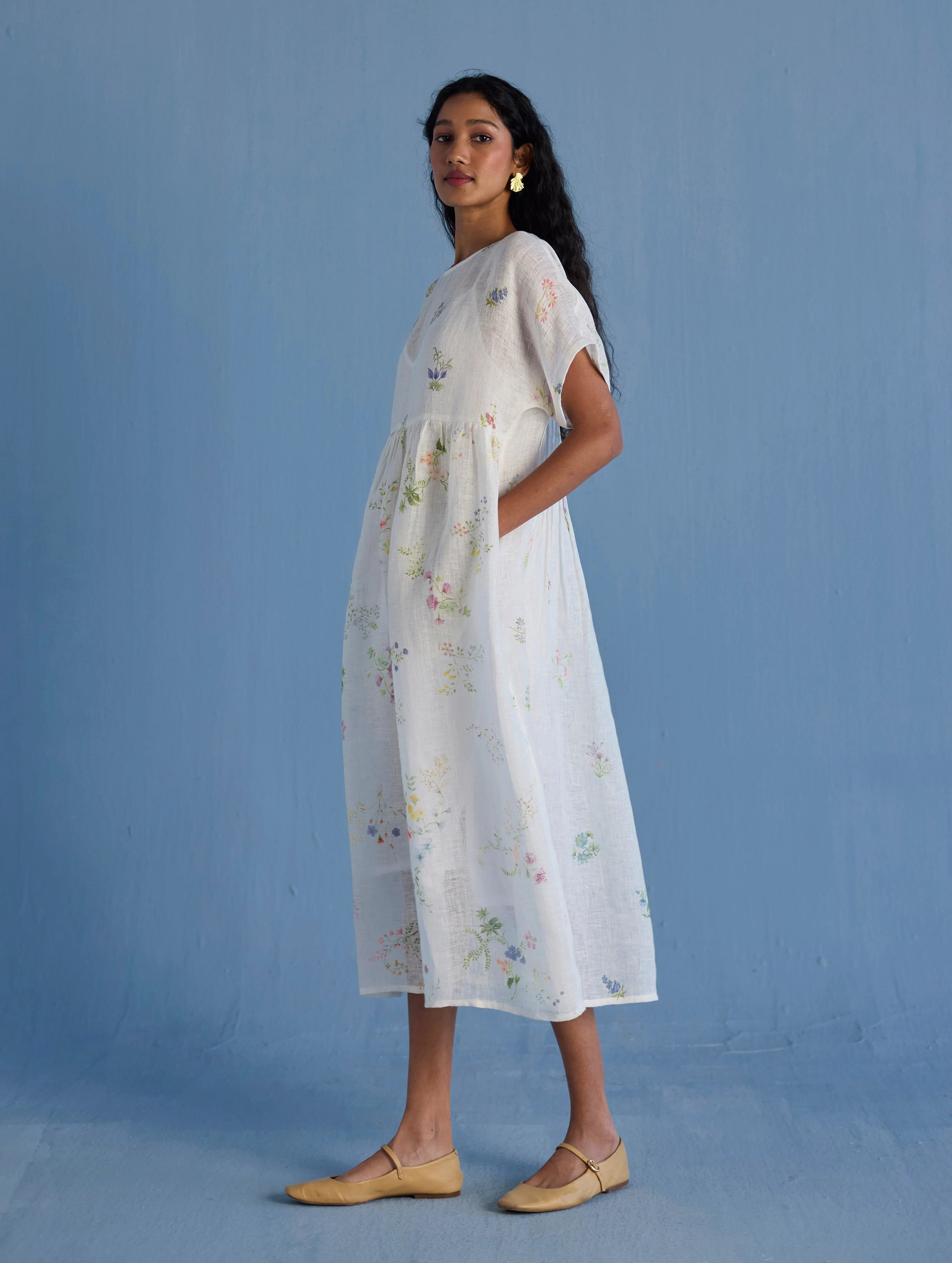 Rasa Floral Printed Sheer Linen Dress - White - Image 8