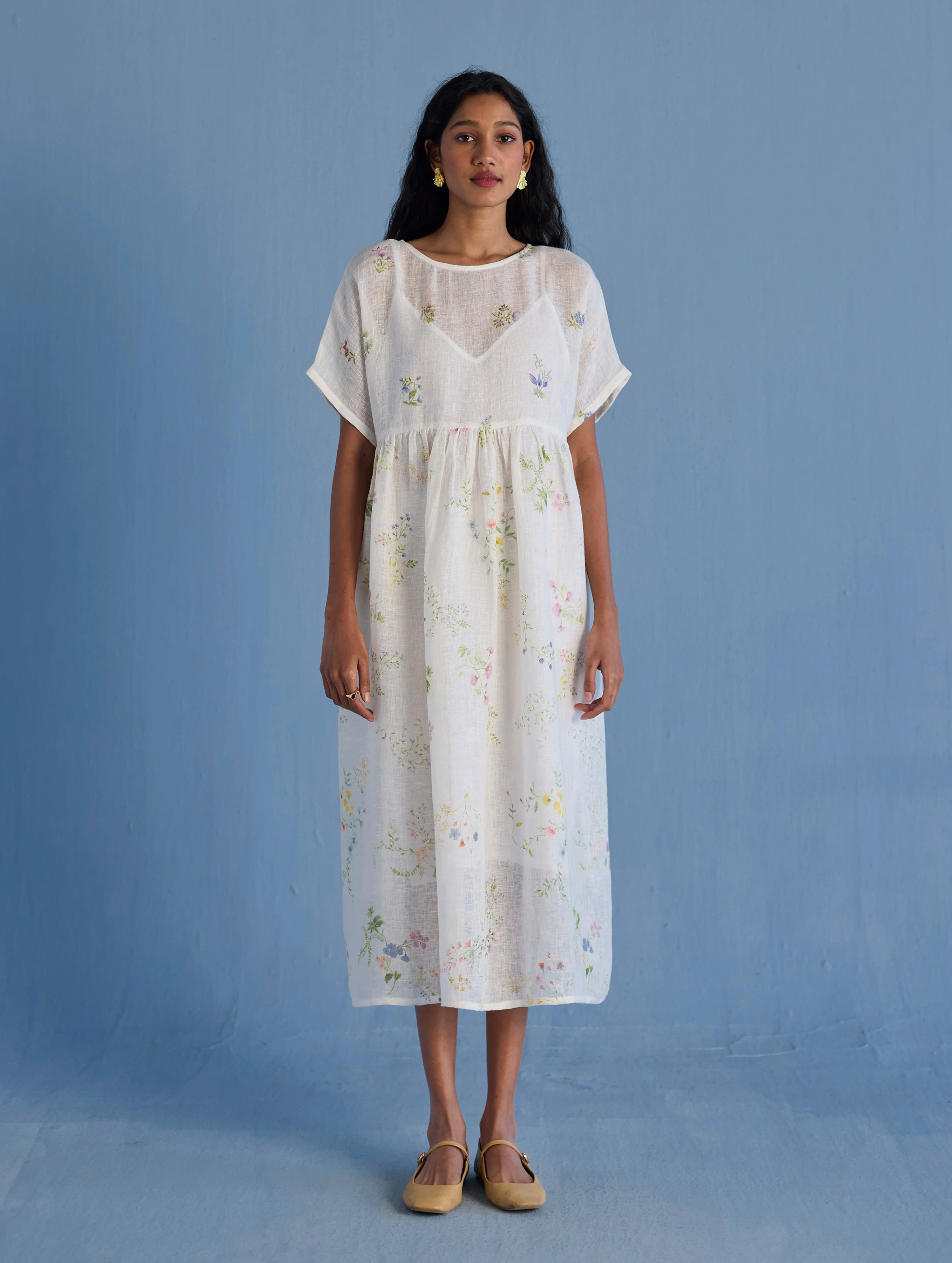 Rasa Floral Printed Sheer Linen Dress - White - Image 9