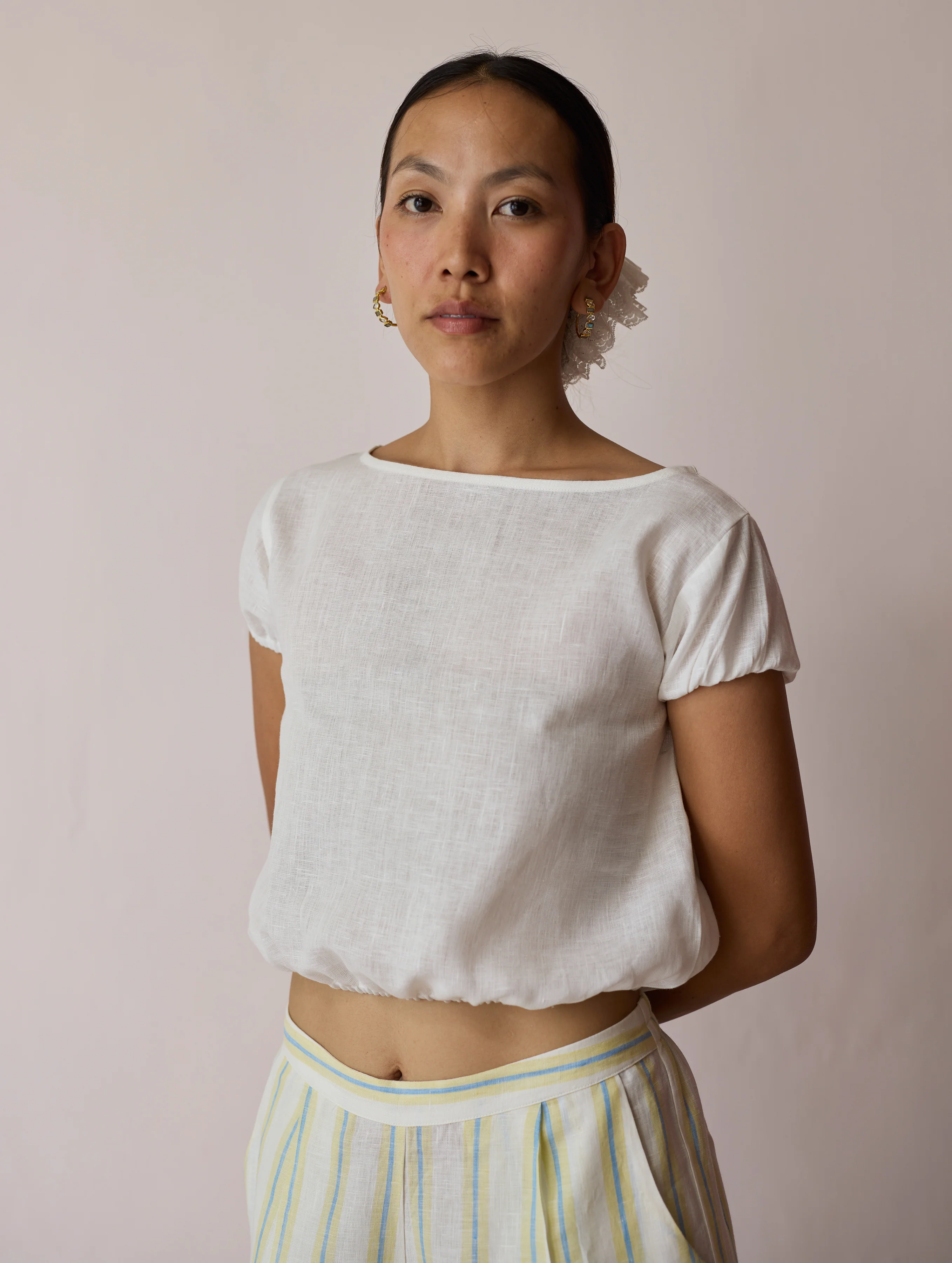 Rimi Linen Crop Top - Ivory - Image 3