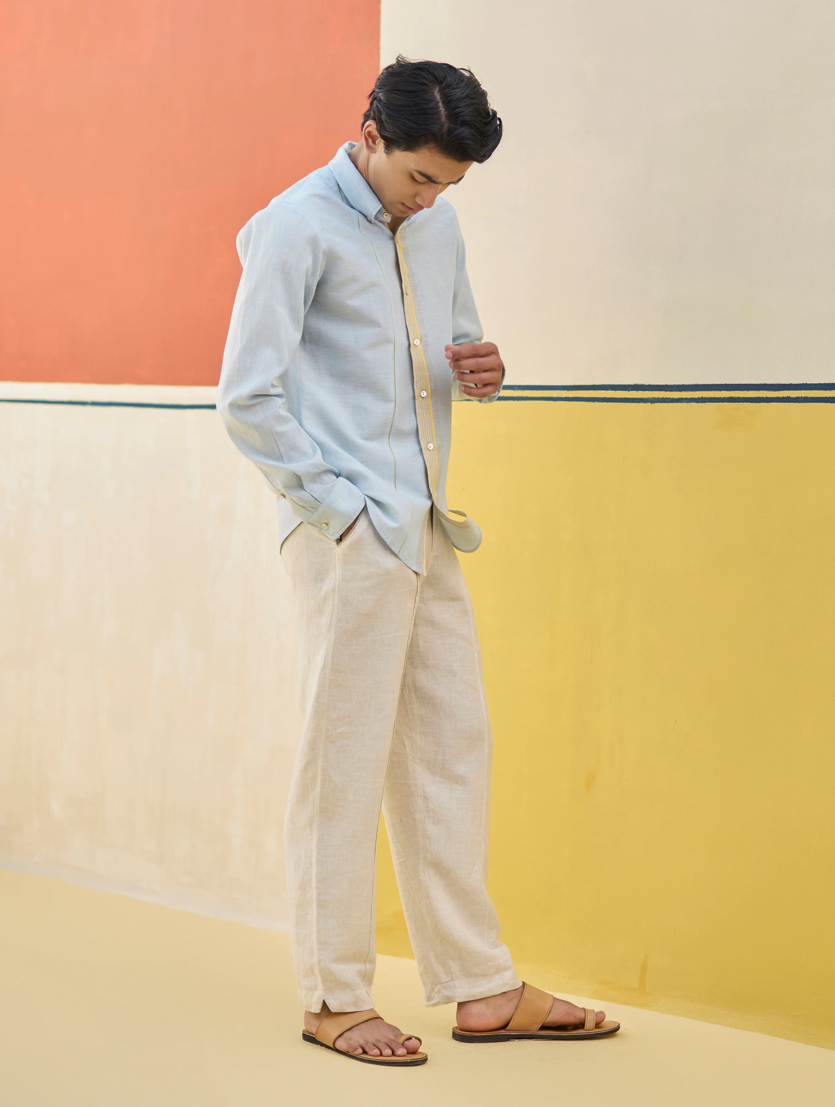 Rin Border Linen Shirt - Sky - Image 3