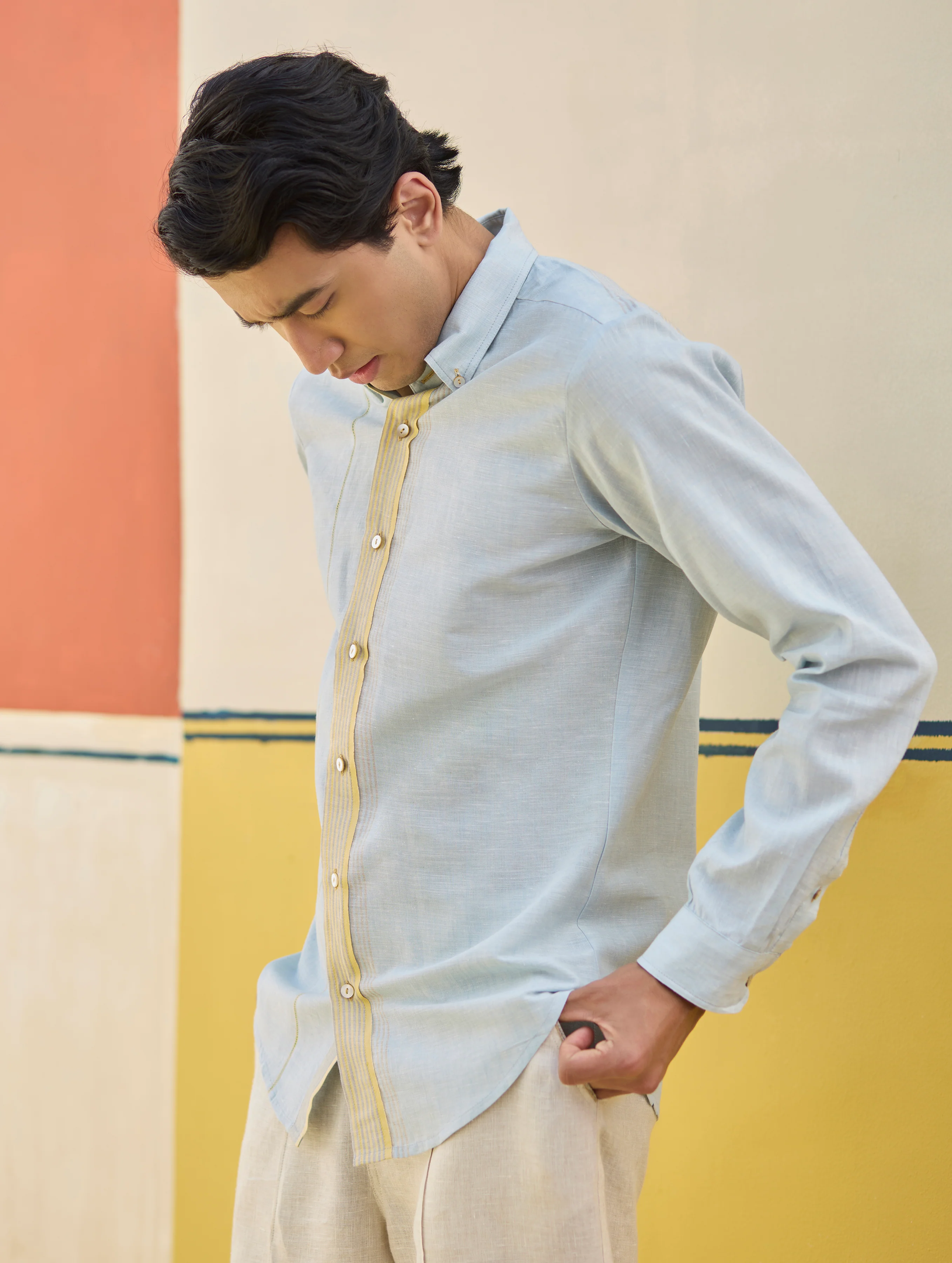Rin Border Linen Shirt - Sky - Image 4