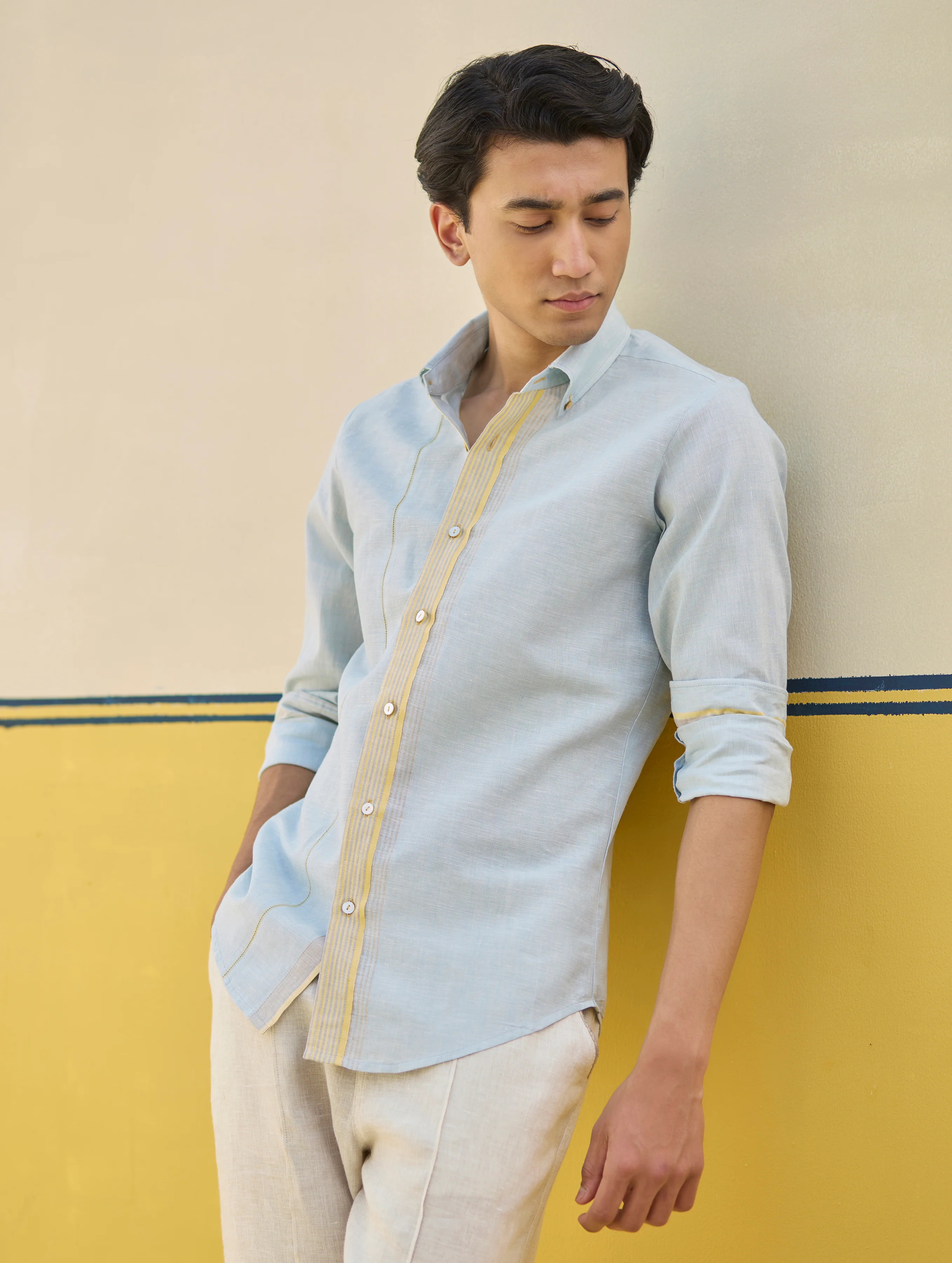 Rin Border Linen Shirt - Sky - Image 5