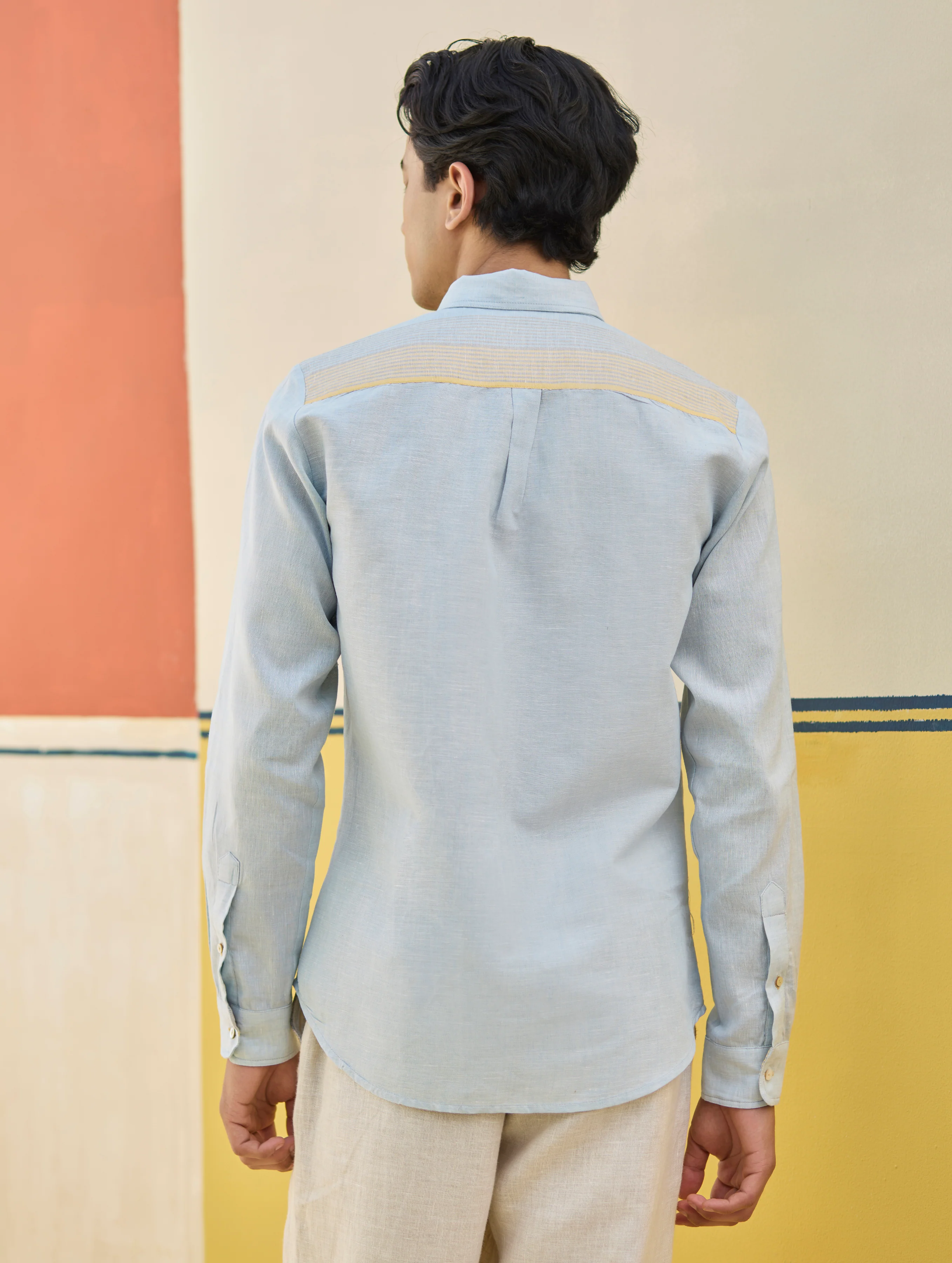 Rin Border Linen Shirt - Sky - Image 7