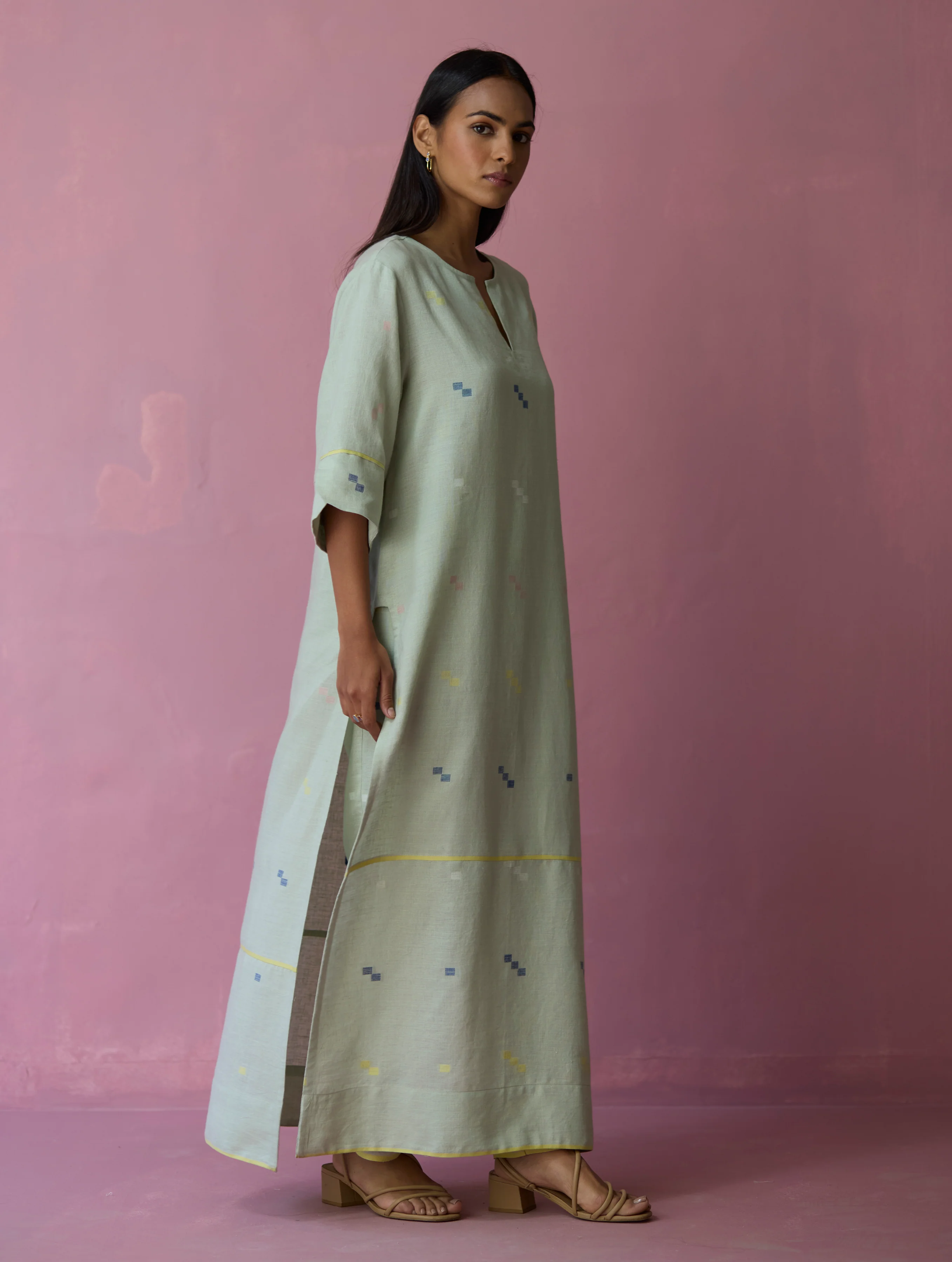 Rina Jamdani Linen Co-ord Set - Aqua - Image 6