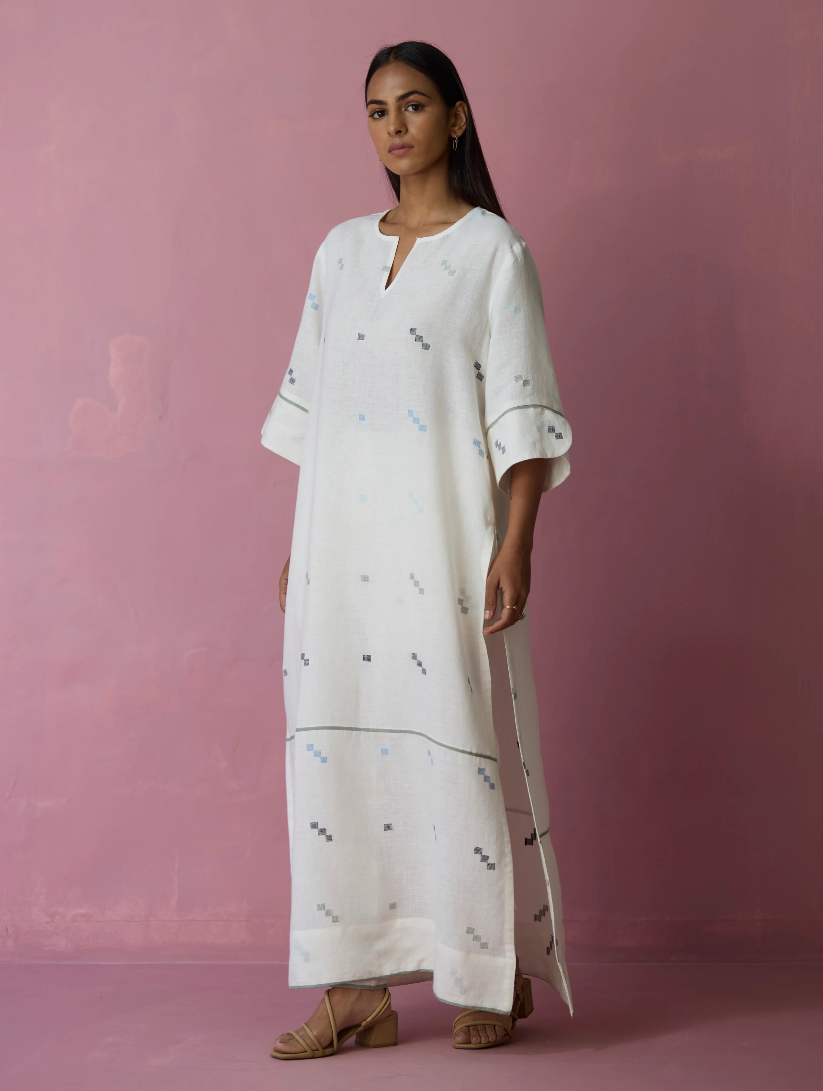 Rina Jamdani Linen Co-ord Set - Ivory - Image 8