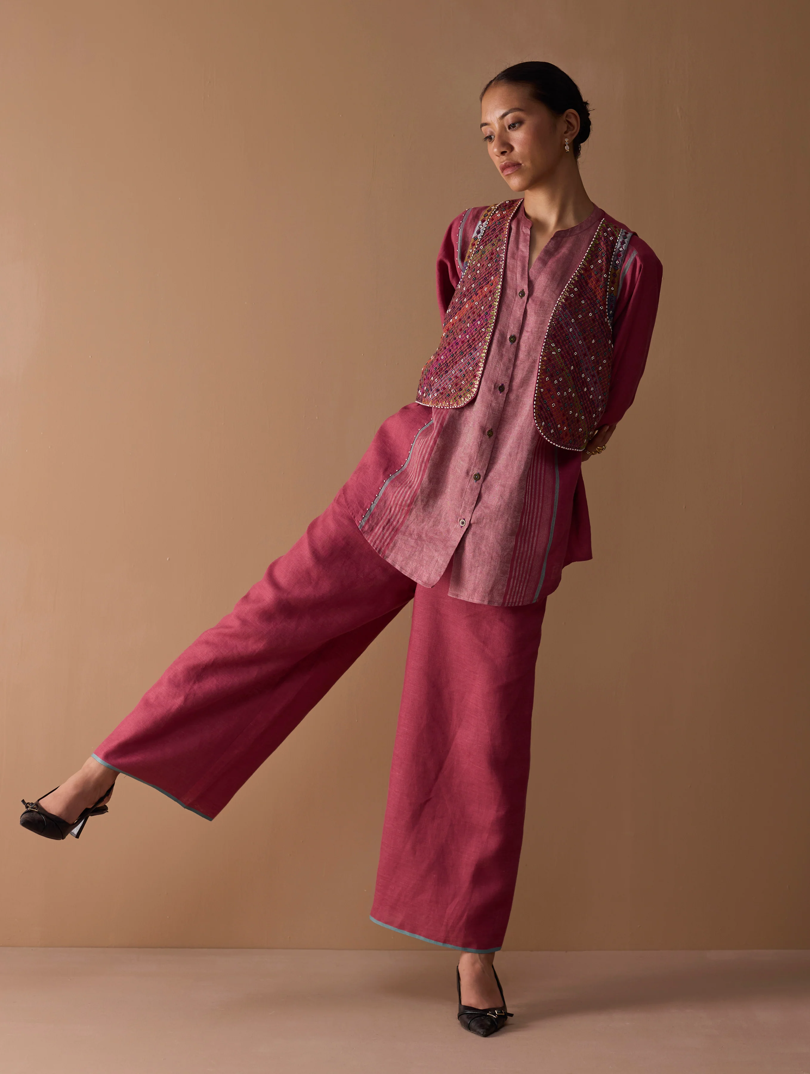 Rina Palazzo Selvedge Pant - Crimson - Image 2