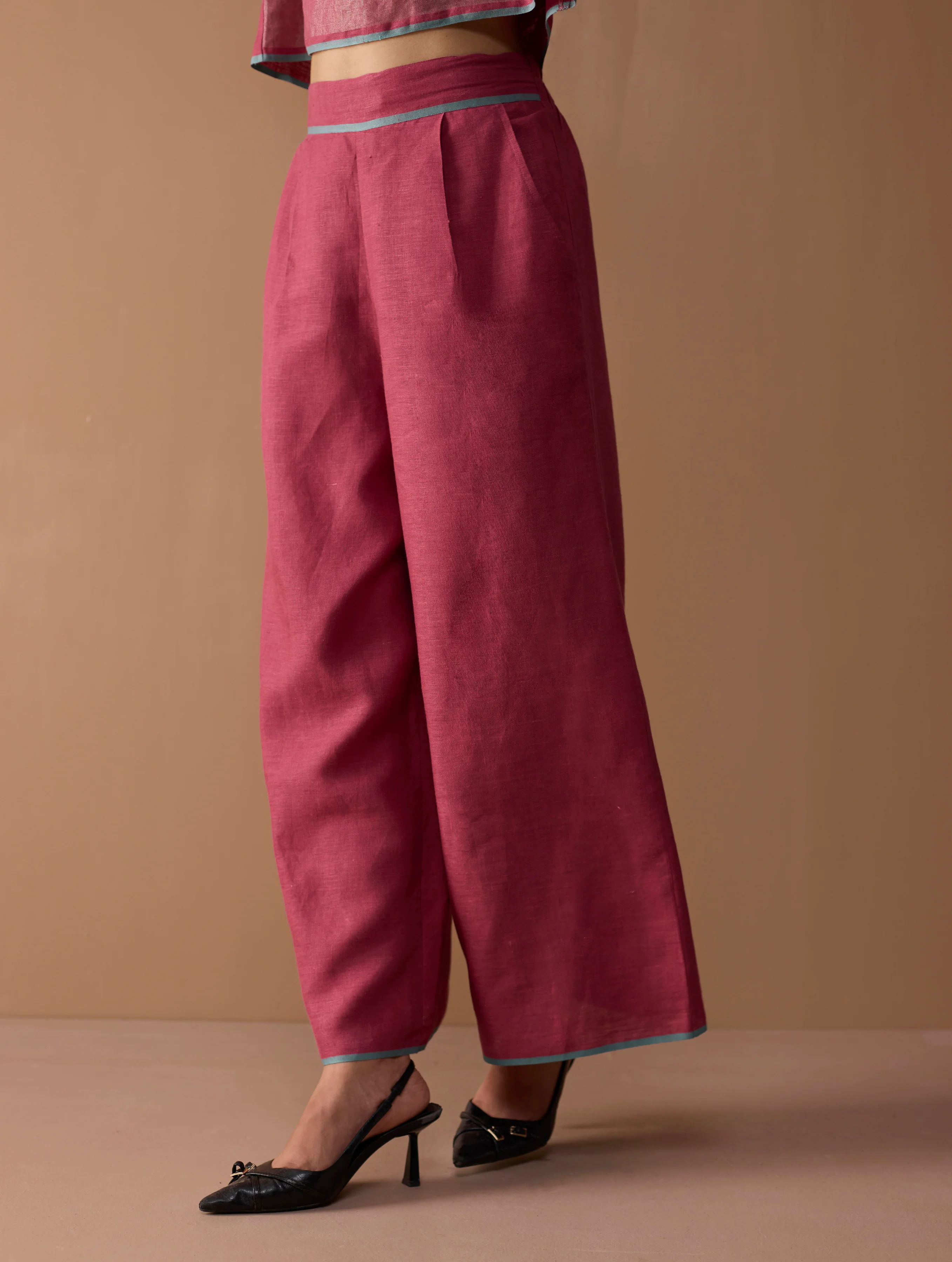 Rina Palazzo Selvedge Pant - Crimson - Image 4