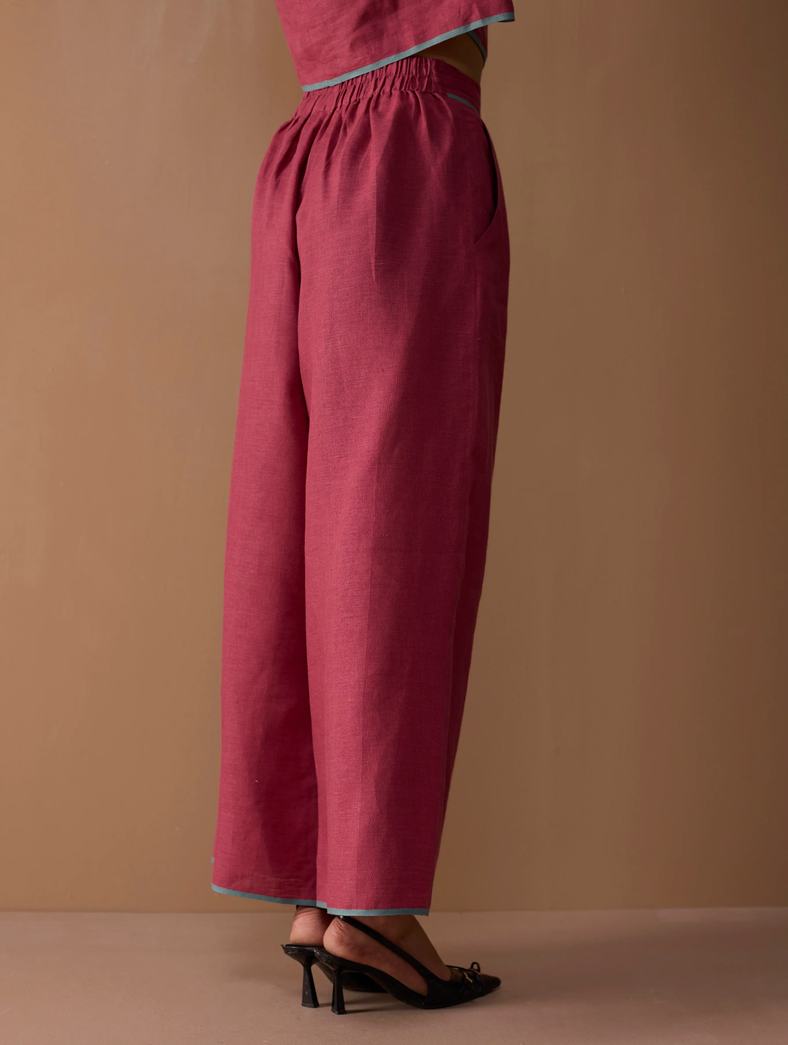 Rina Palazzo Selvedge Pant - Crimson - Image 7