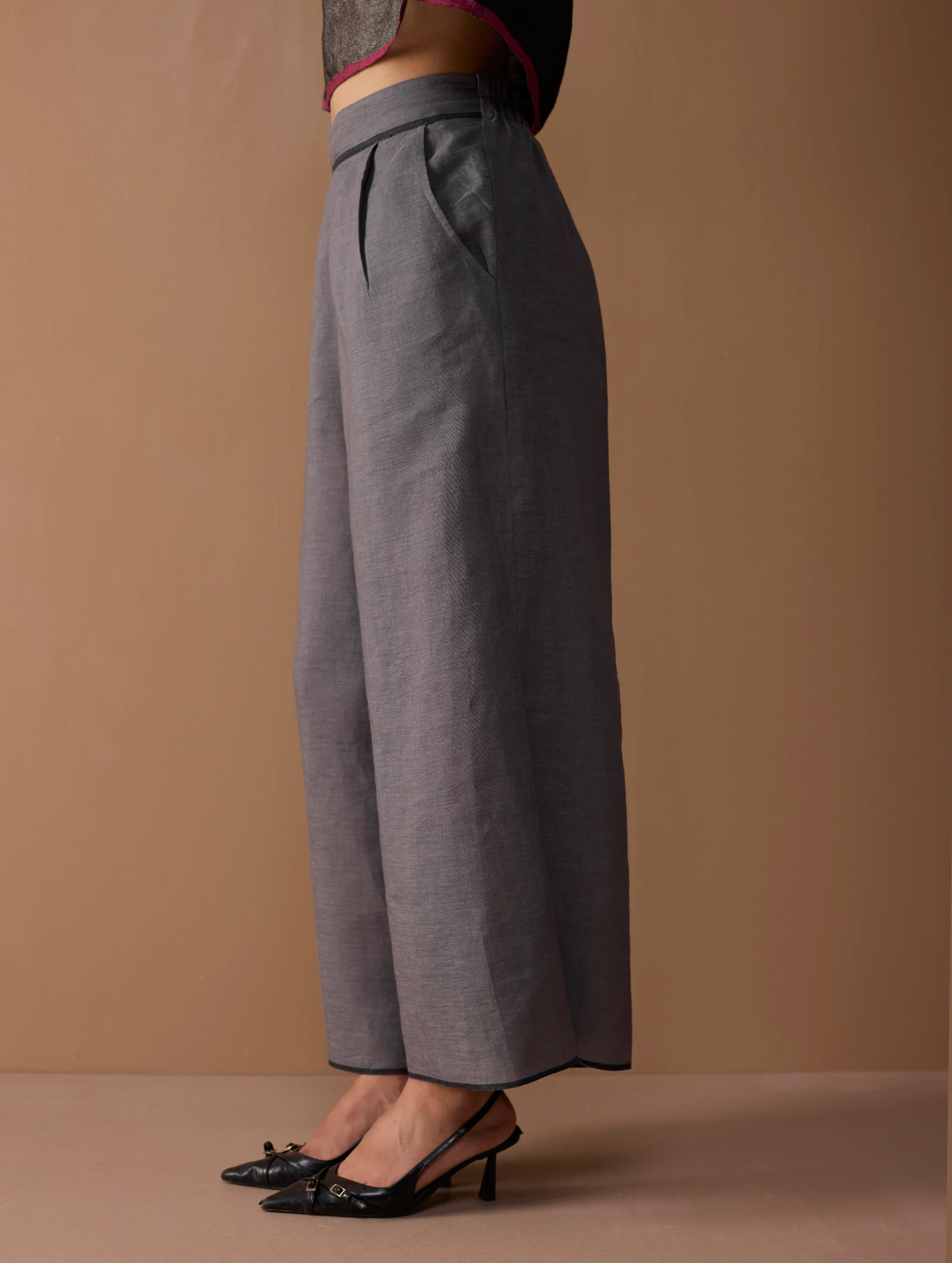 Rina Palazzo Selvedge Pant - Grey