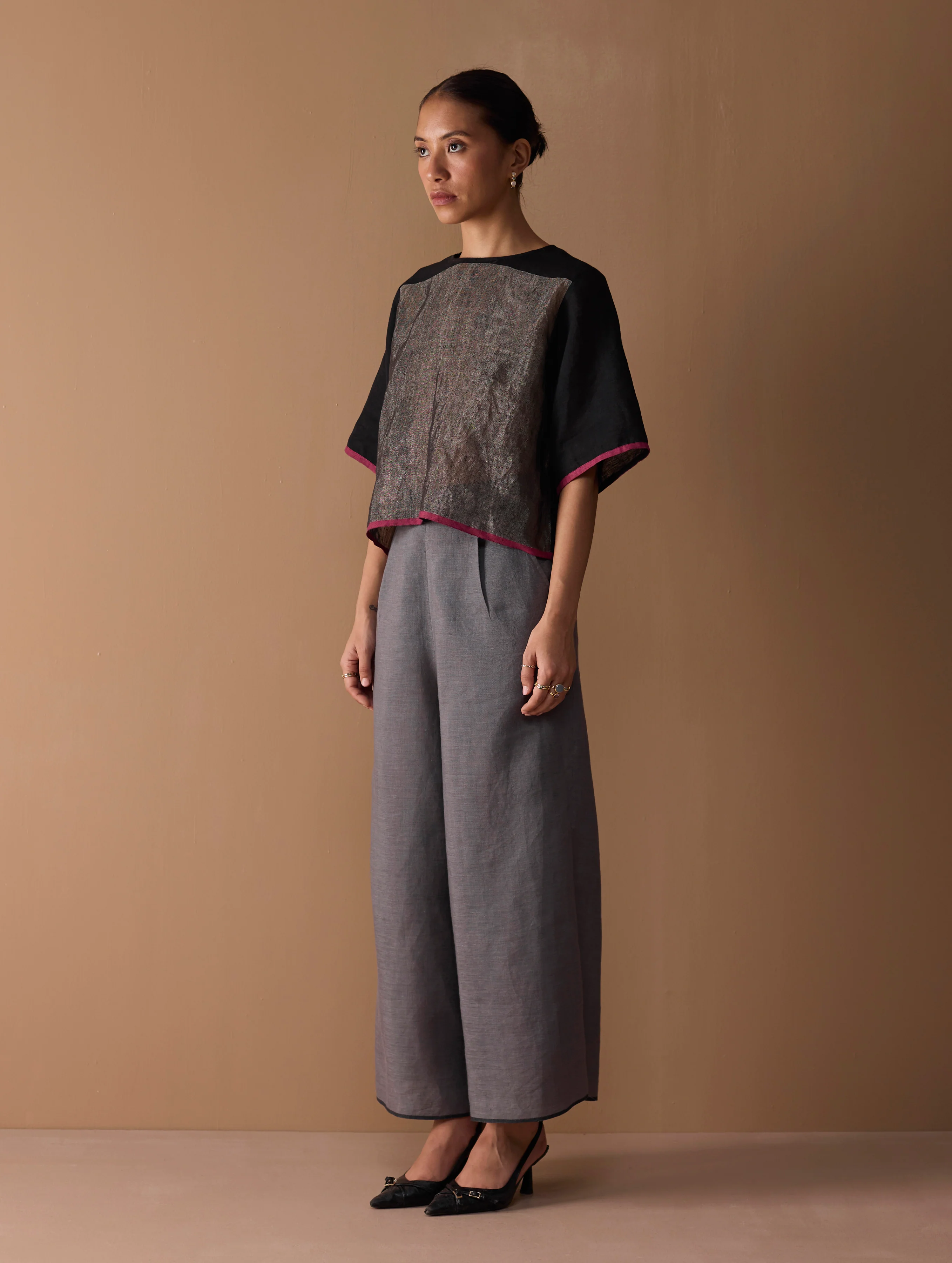 Rina Palazzo Selvedge Pant - Grey - Image 3