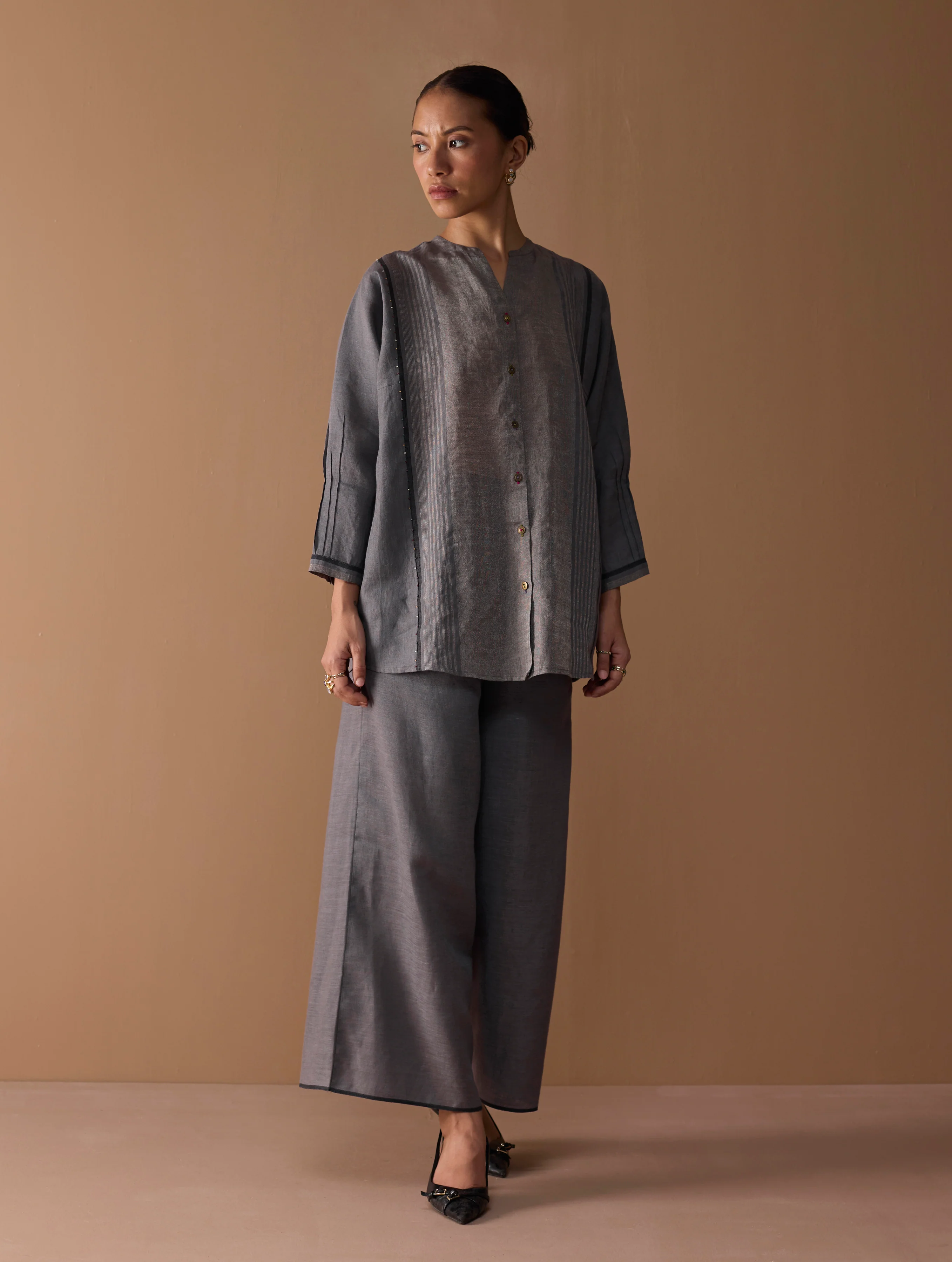 Rina Palazzo Selvedge Pant - Grey - Image 4
