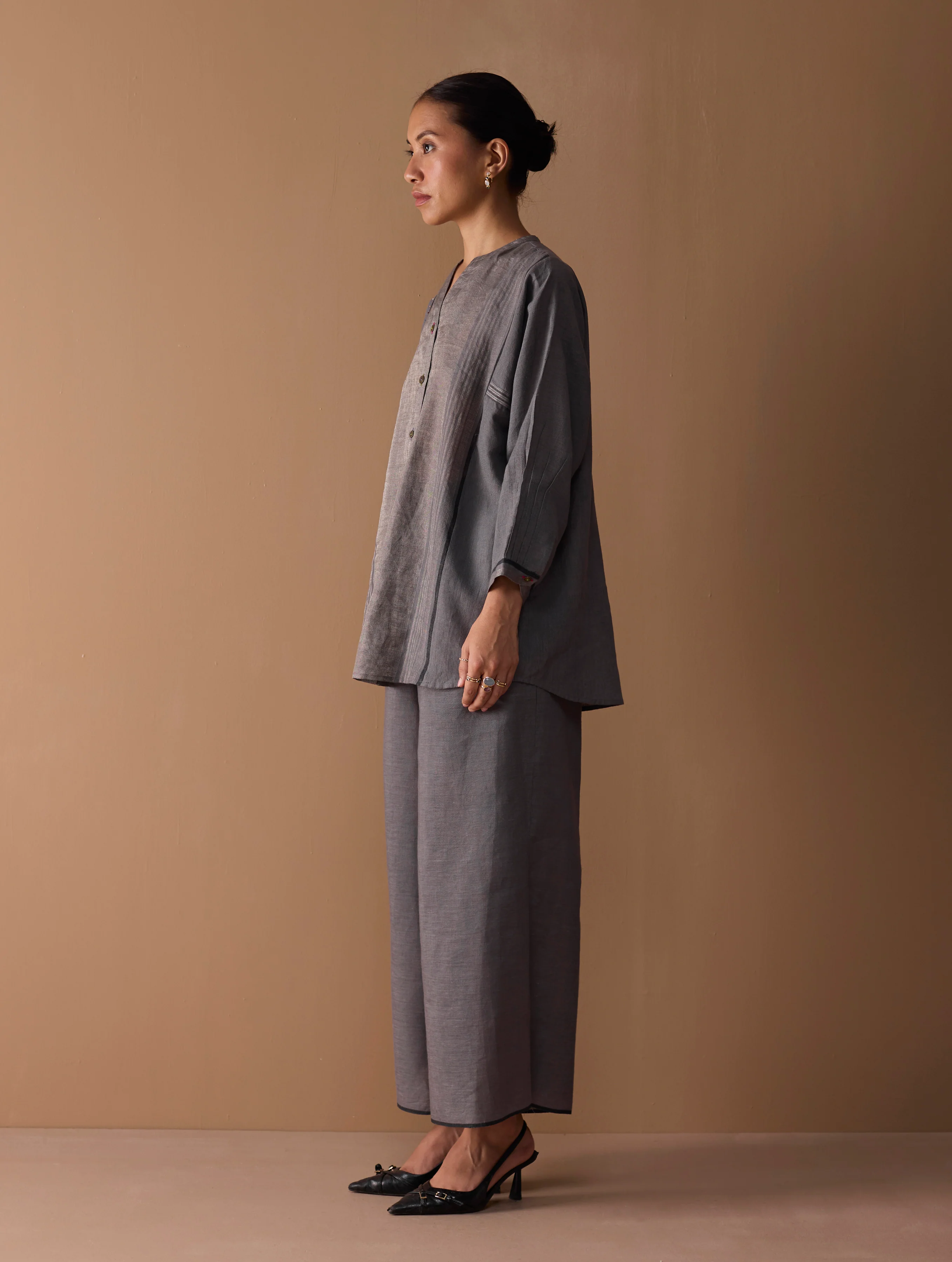 Rina Palazzo Selvedge Pant - Grey - Image 6