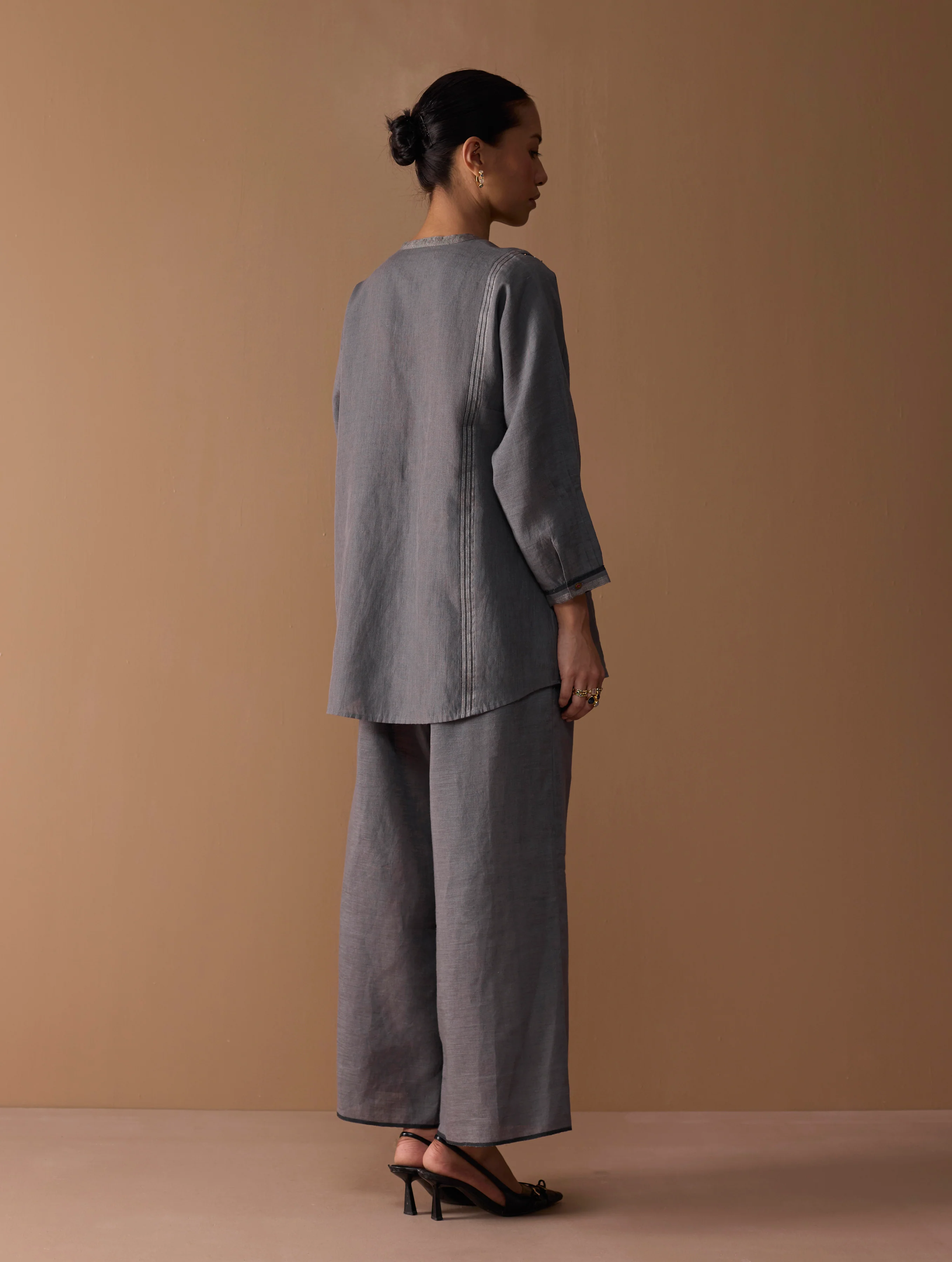 Rina Palazzo Selvedge Pant - Grey - Image 7