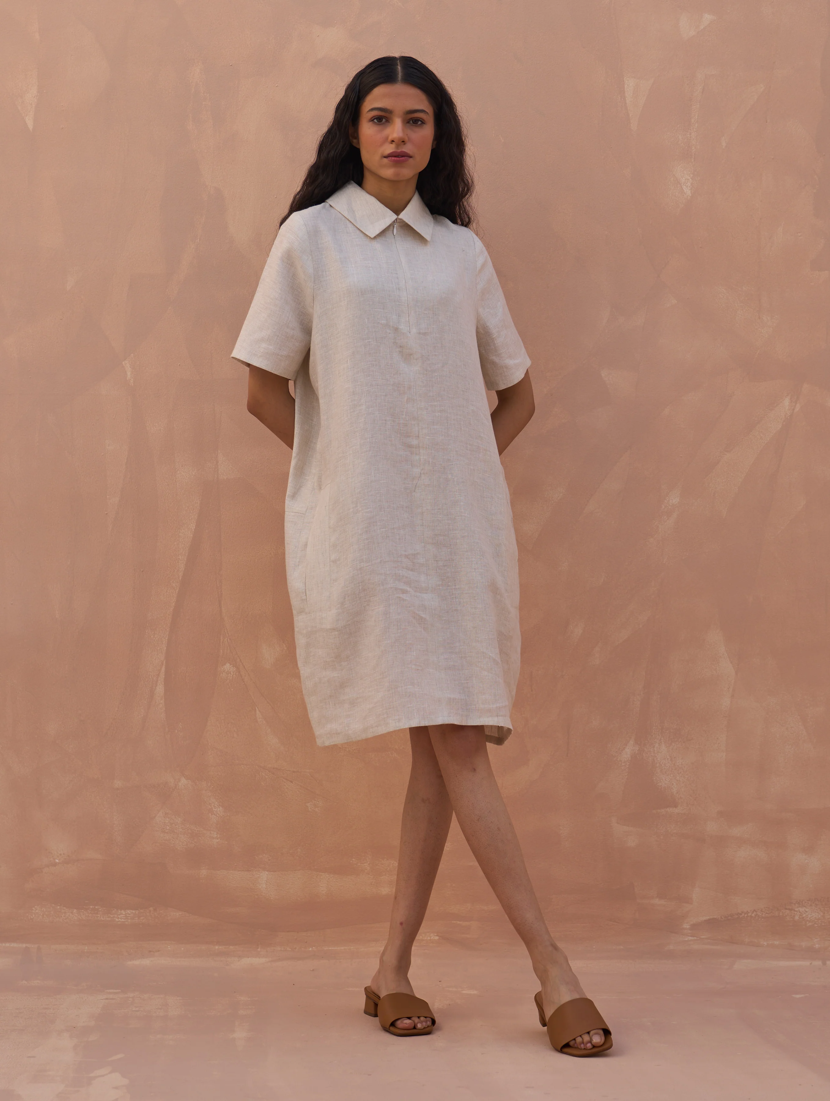 Runa Linen Shift Dress - Off White - Image 4
