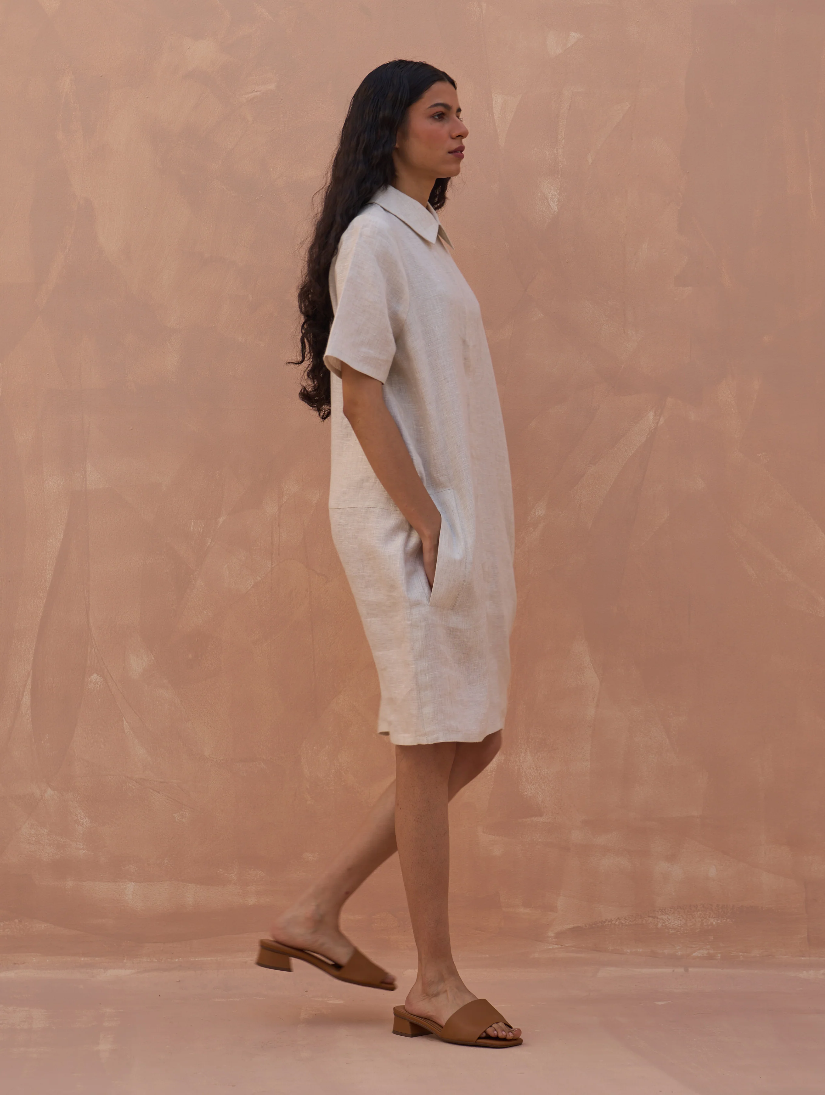 Runa Linen Shift Dress - Off White - Image 5