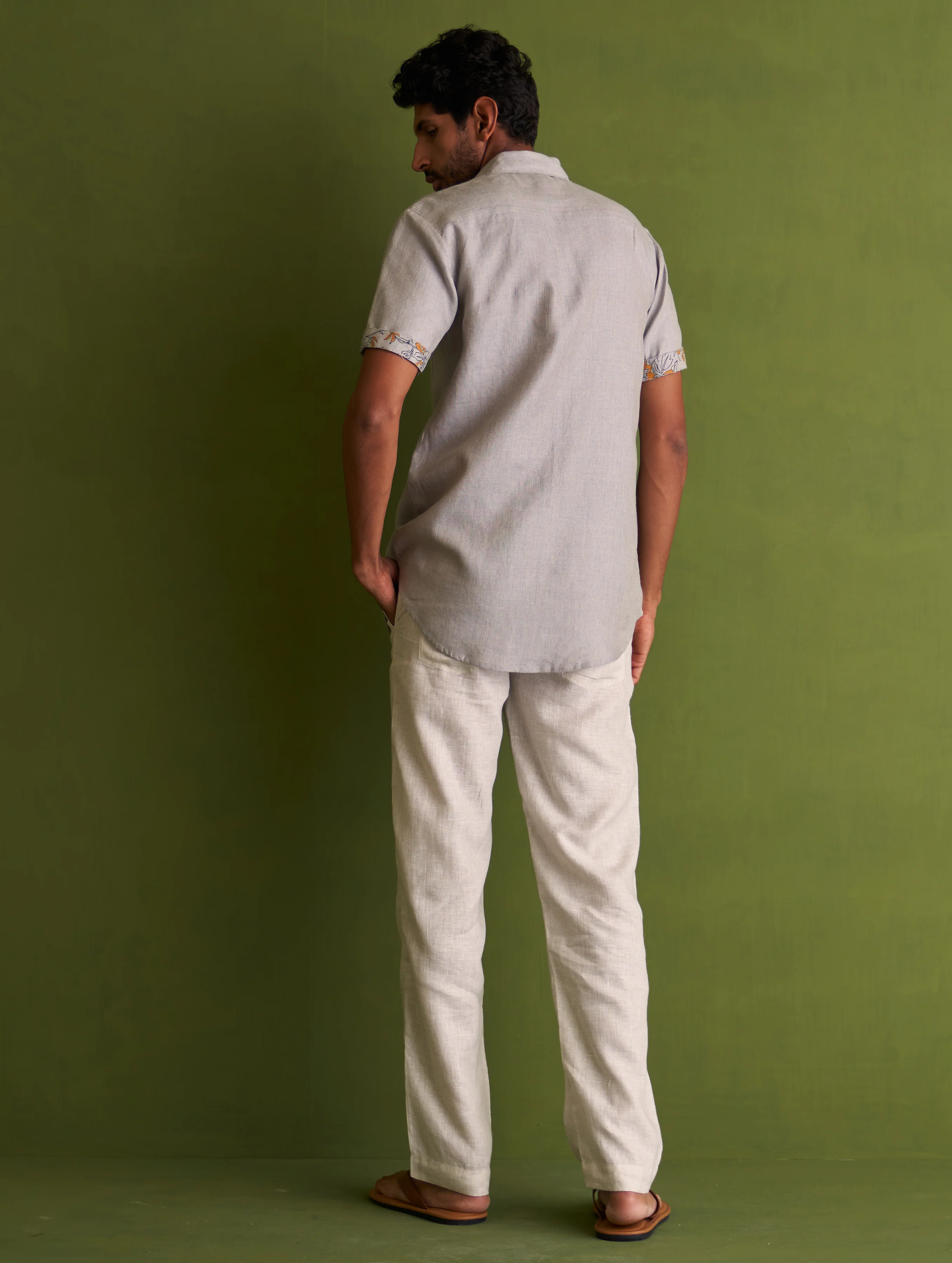Runo Block-Printed Linen Shirt - Grey - Image 6