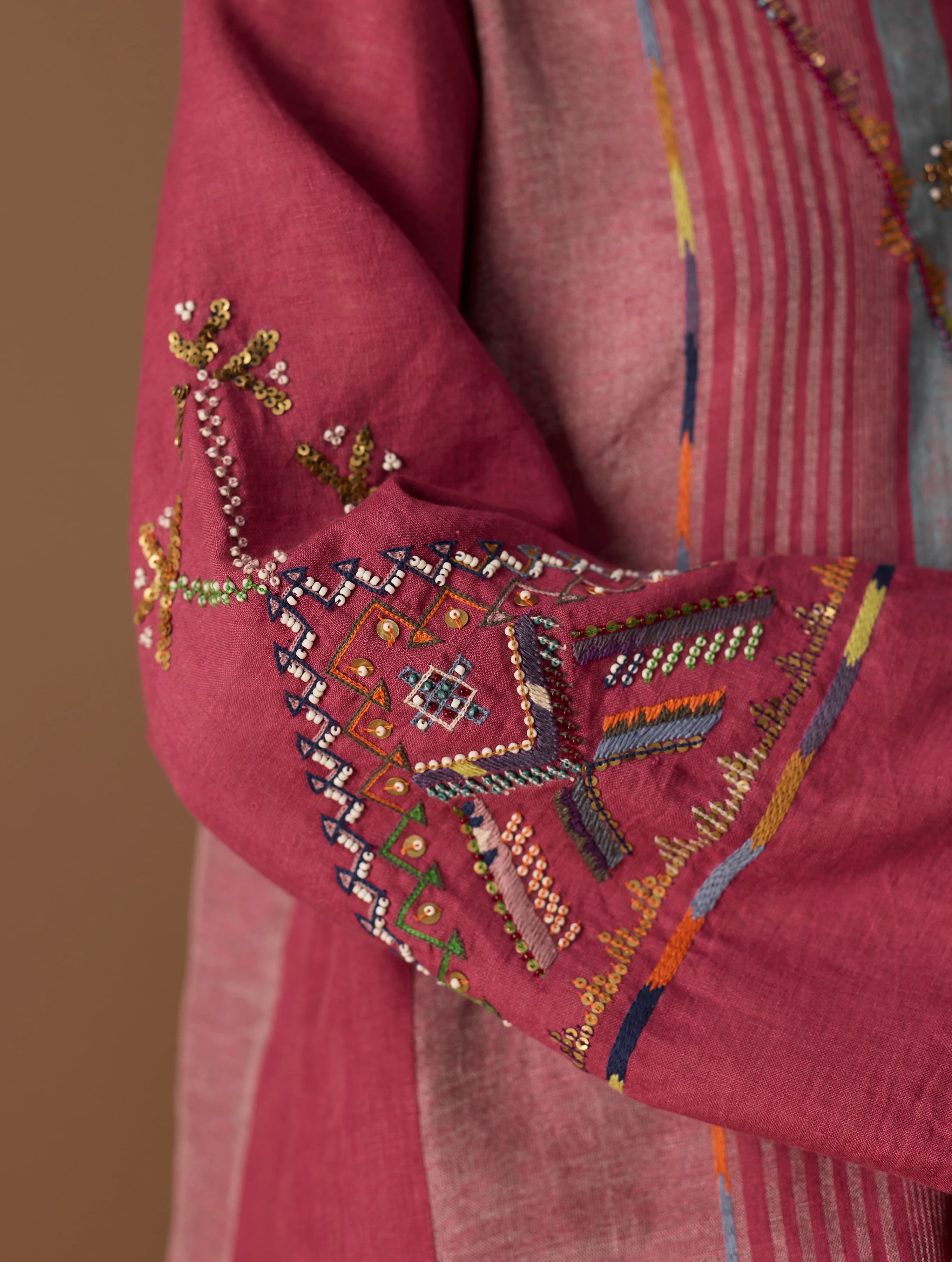 Sahar Hand-Embroidered Kurta Set - Metallic Crimson - Image 6