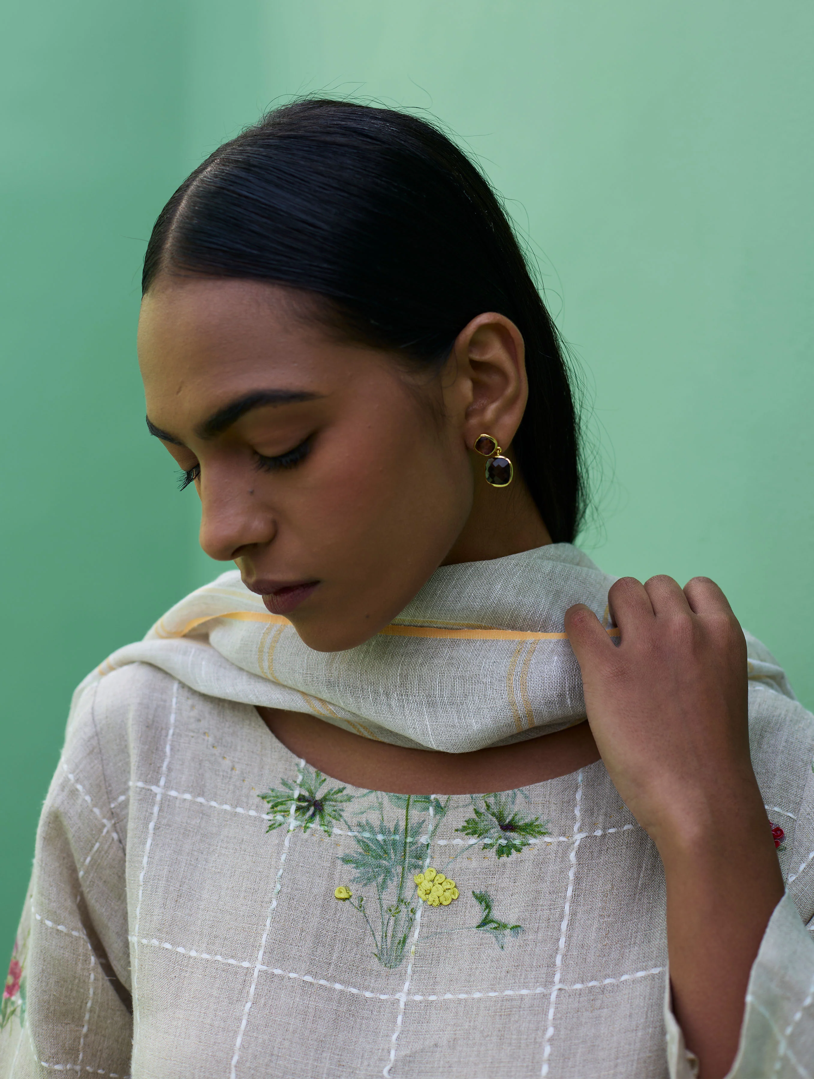Sakura Botanical Stripe Linen Kurta Set - Natural - Image 6