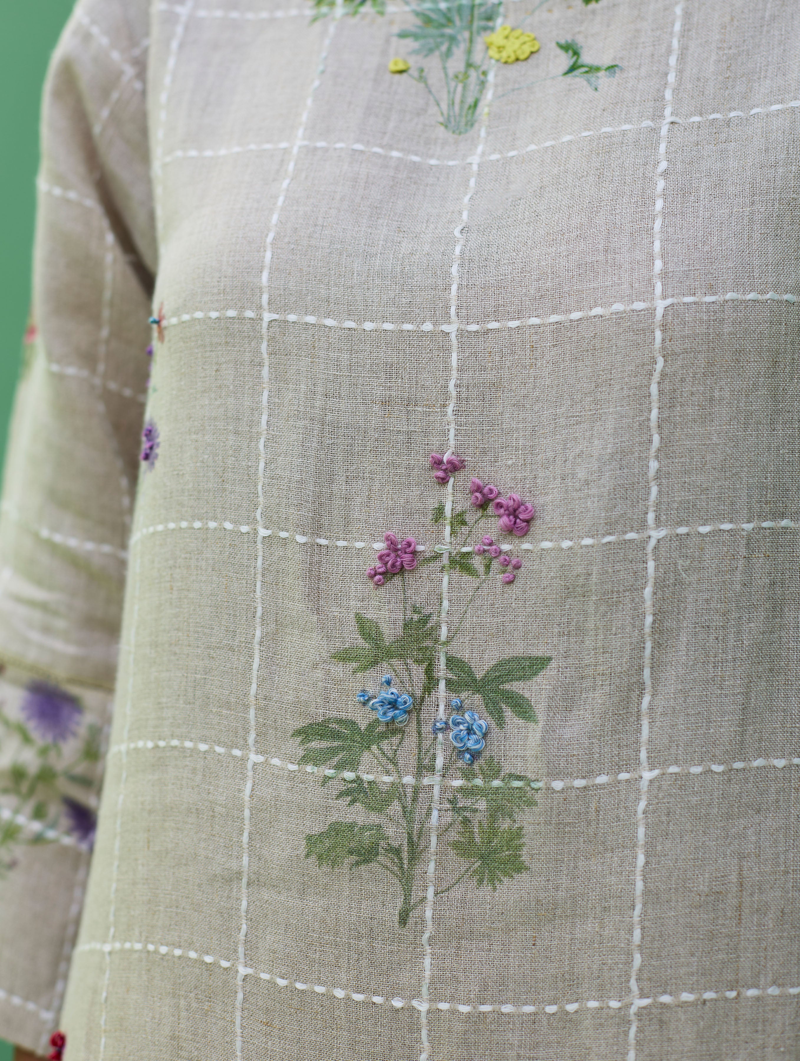 Sakura Botanical Stripe Linen Kurta Set - Natural - Image 8