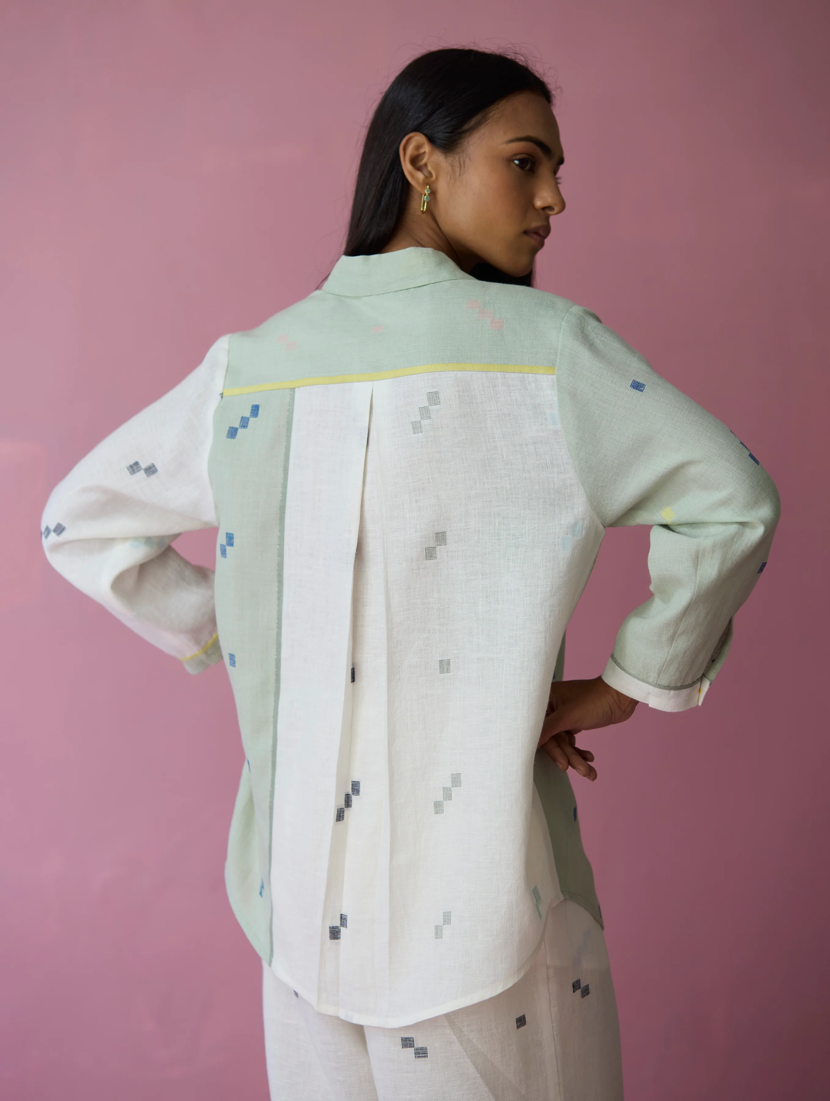 Sela Patchwork Jamdani Linen Shirt - Image 7