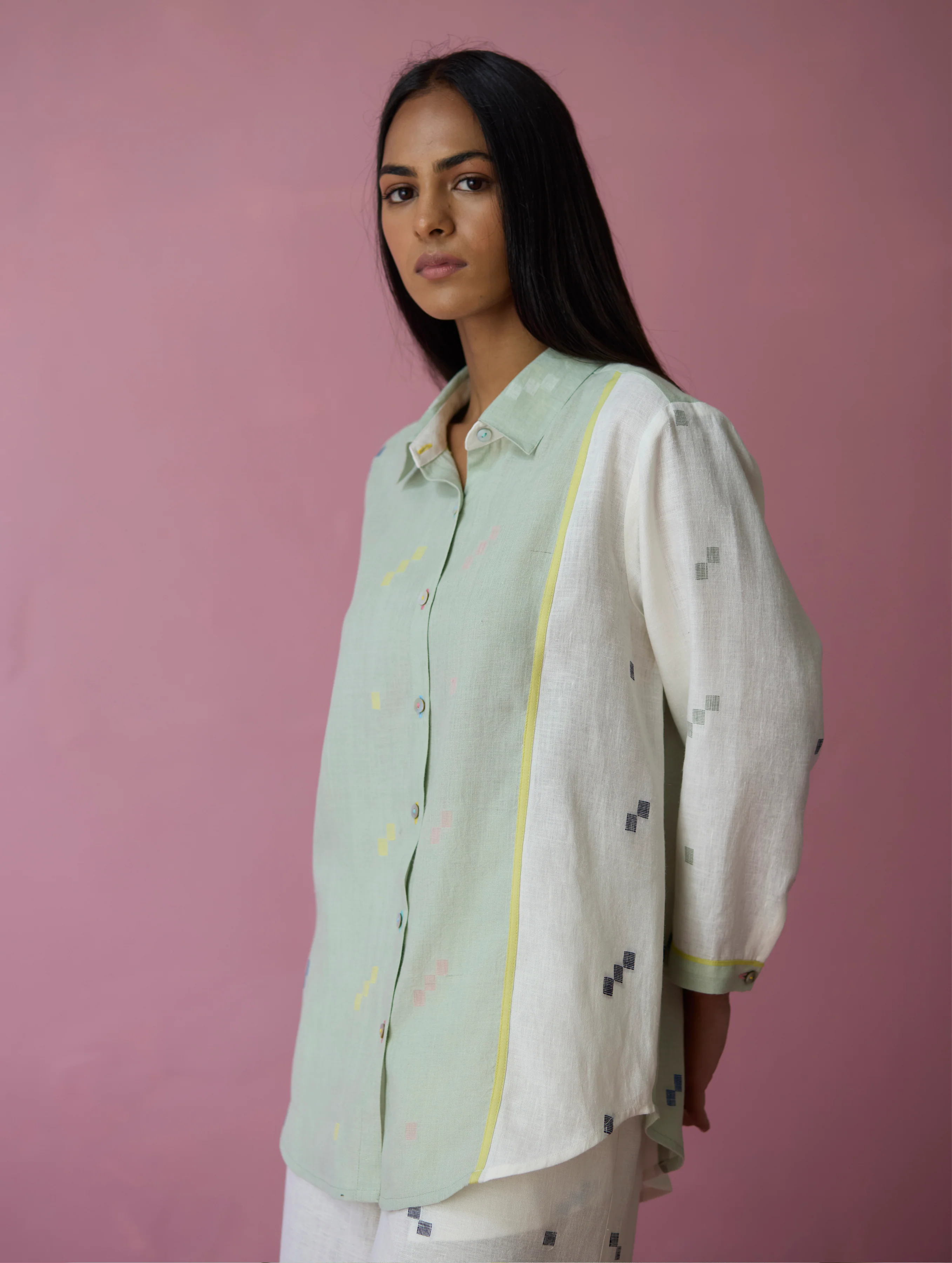 Sela Patchwork Jamdani Linen Shirt - Image 8
