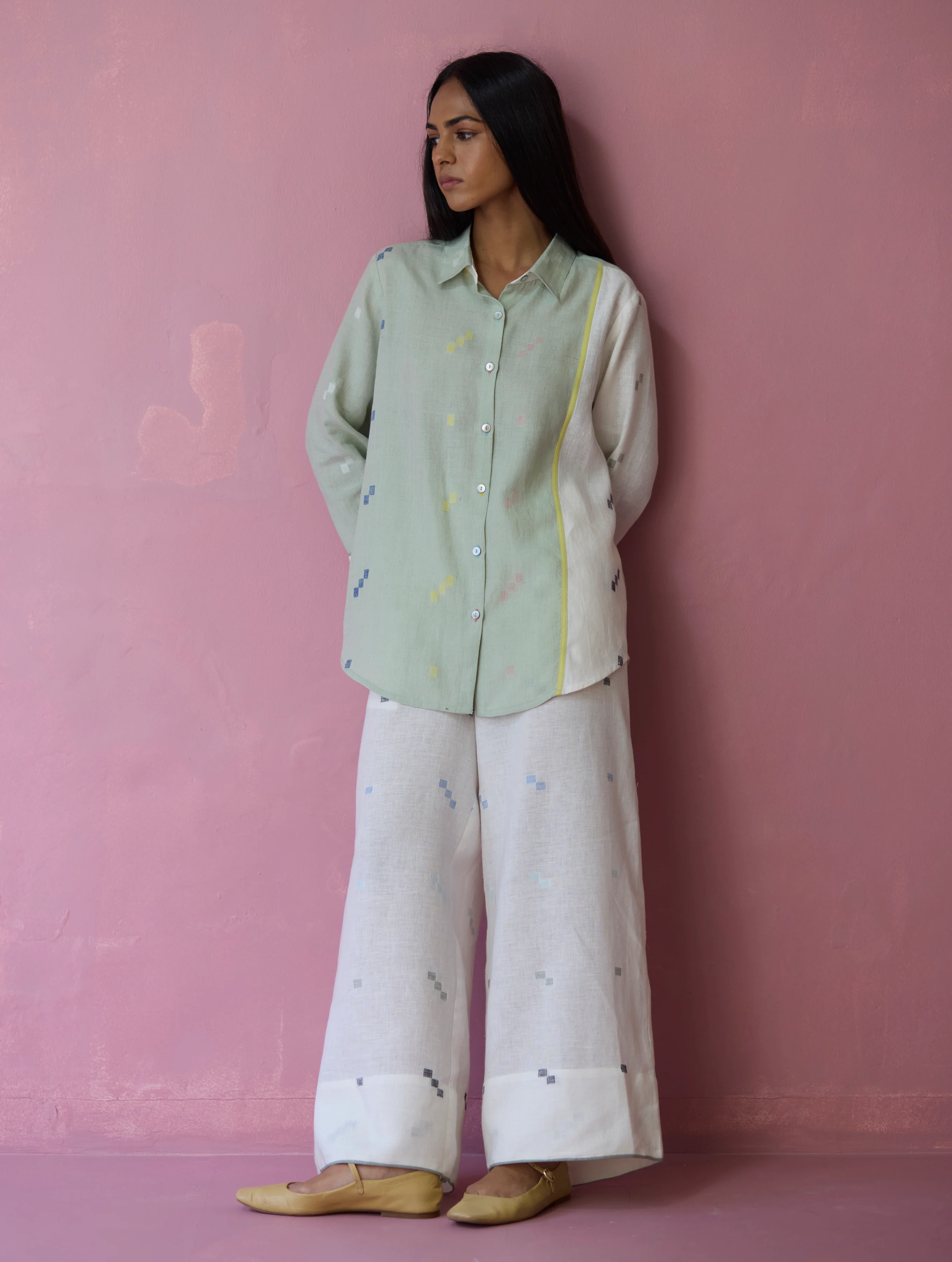 Sela Patchwork Jamdani Linen Shirt - Image 3