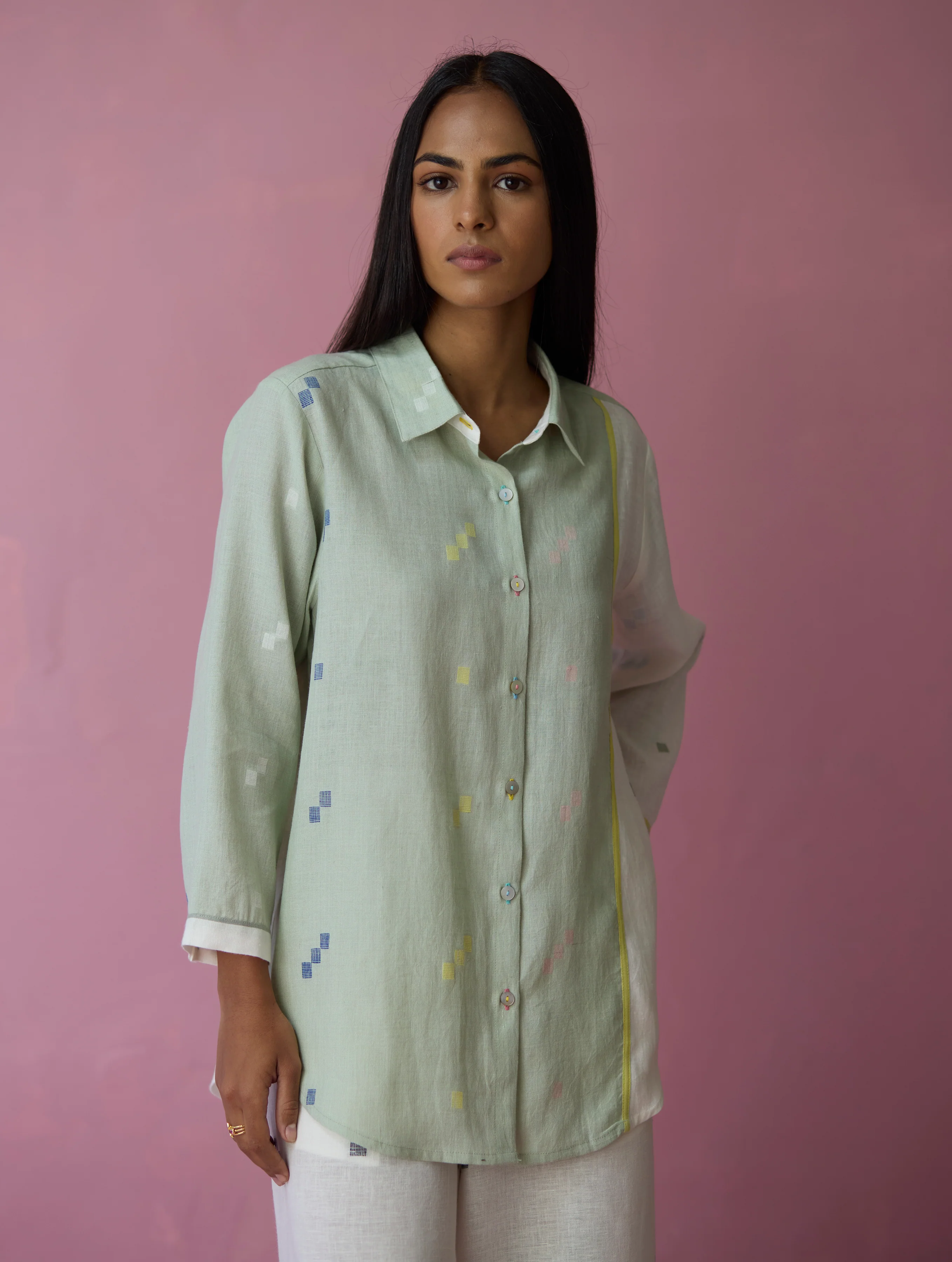 Sela Patchwork Jamdani Linen Shirt - Image 6