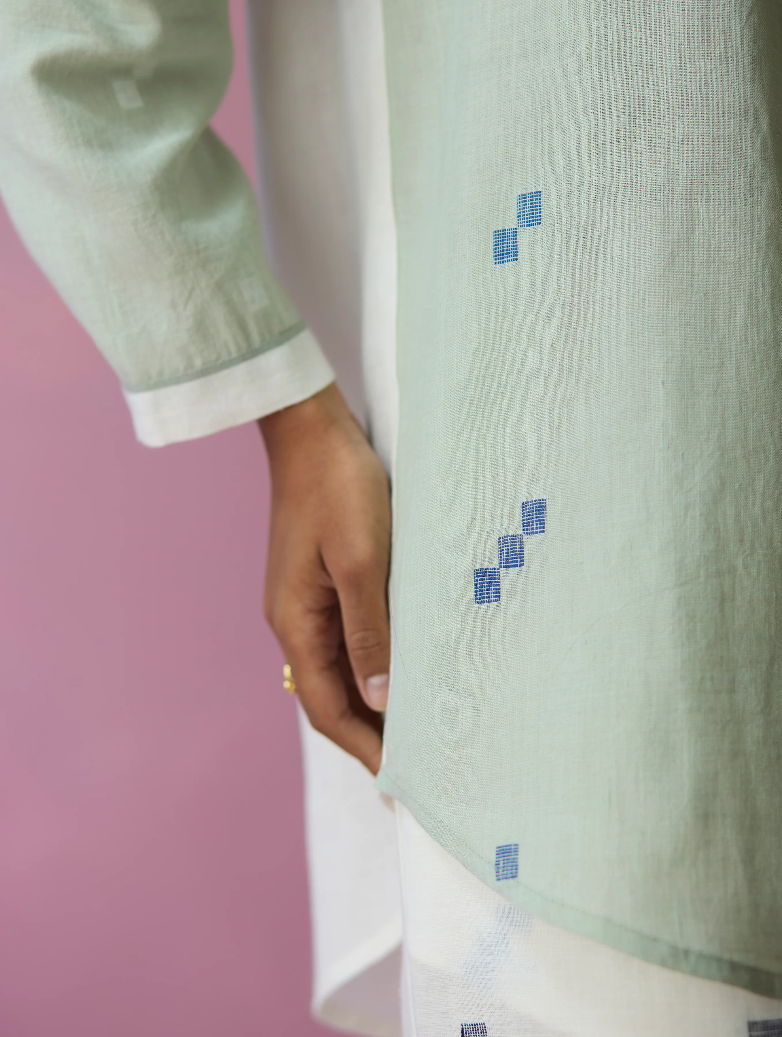 Sela Patchwork Jamdani Linen Shirt - Image 5
