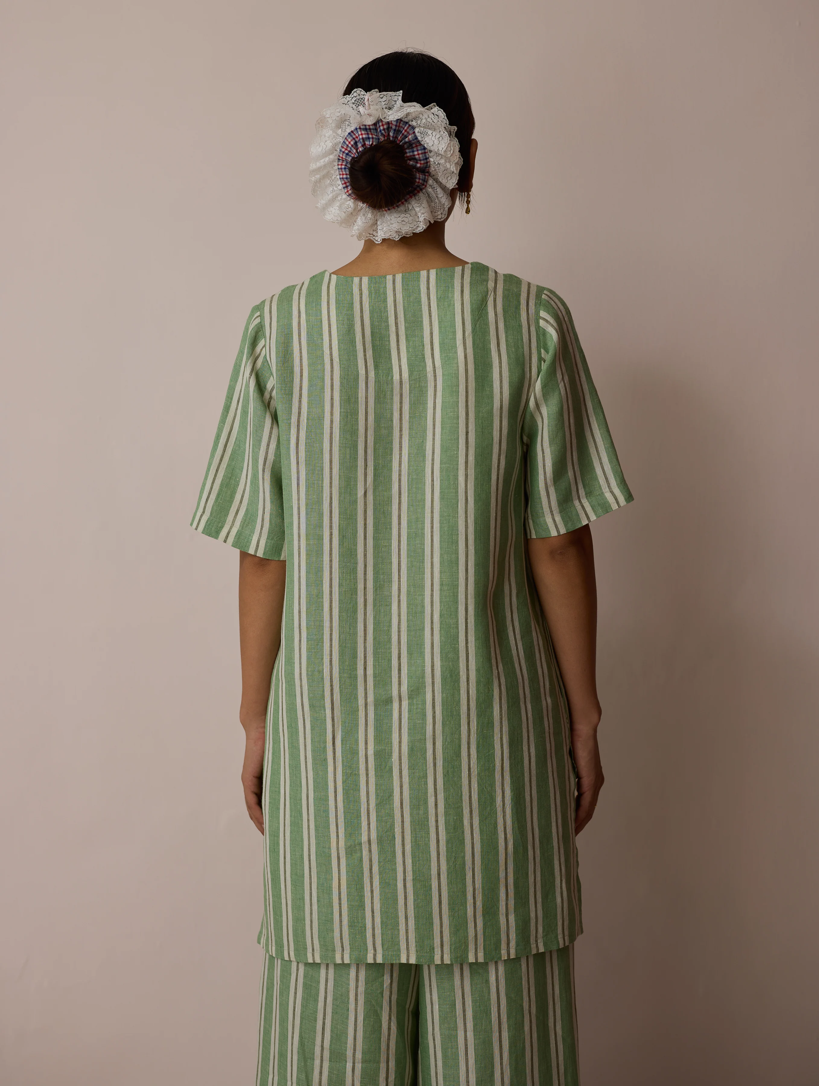 Selle Linen Stripe Applique Kurta - Fern - Image 14