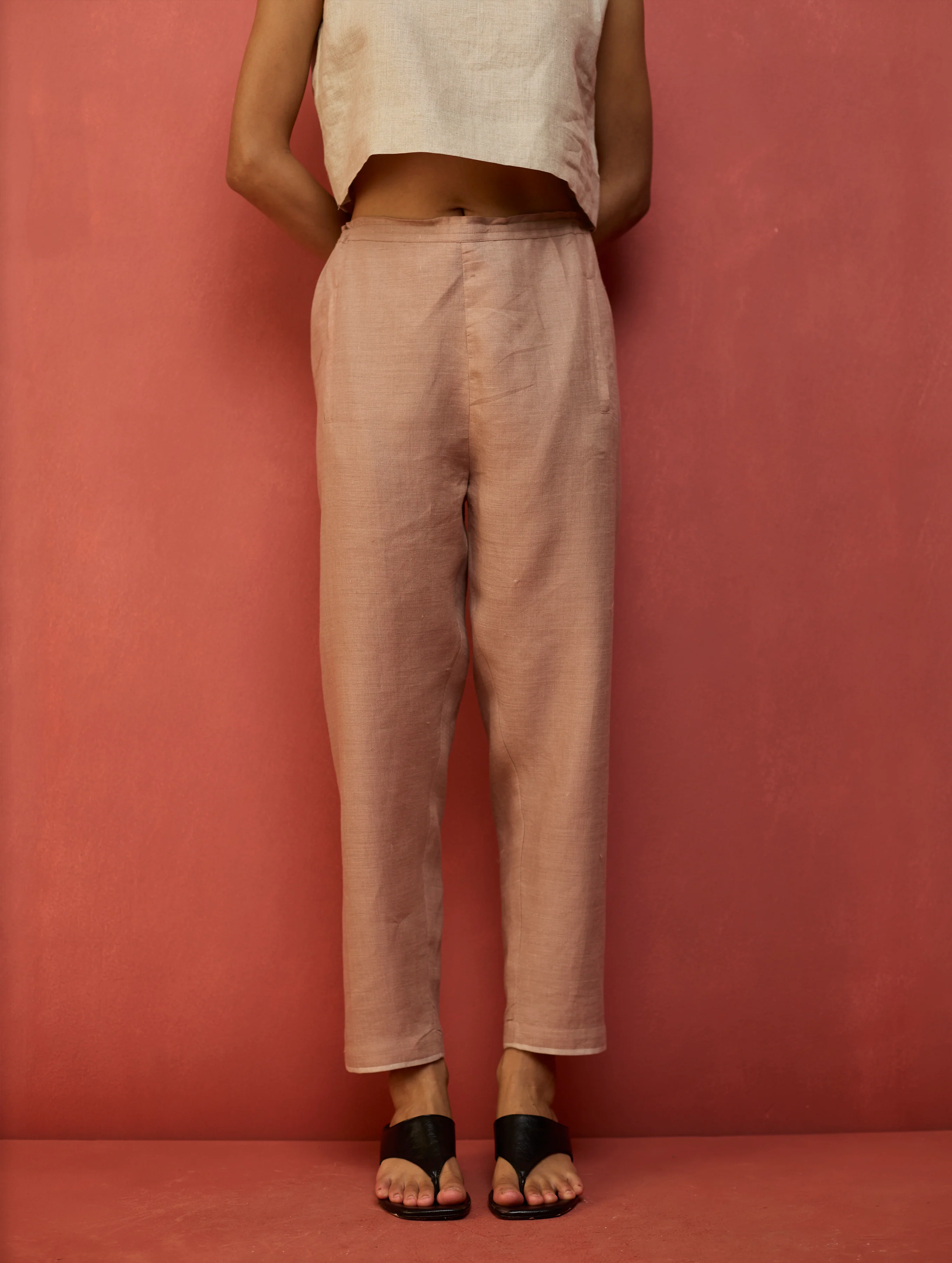 Semma Stripe Linen Kurta Set - Dusty Rose - Image 14