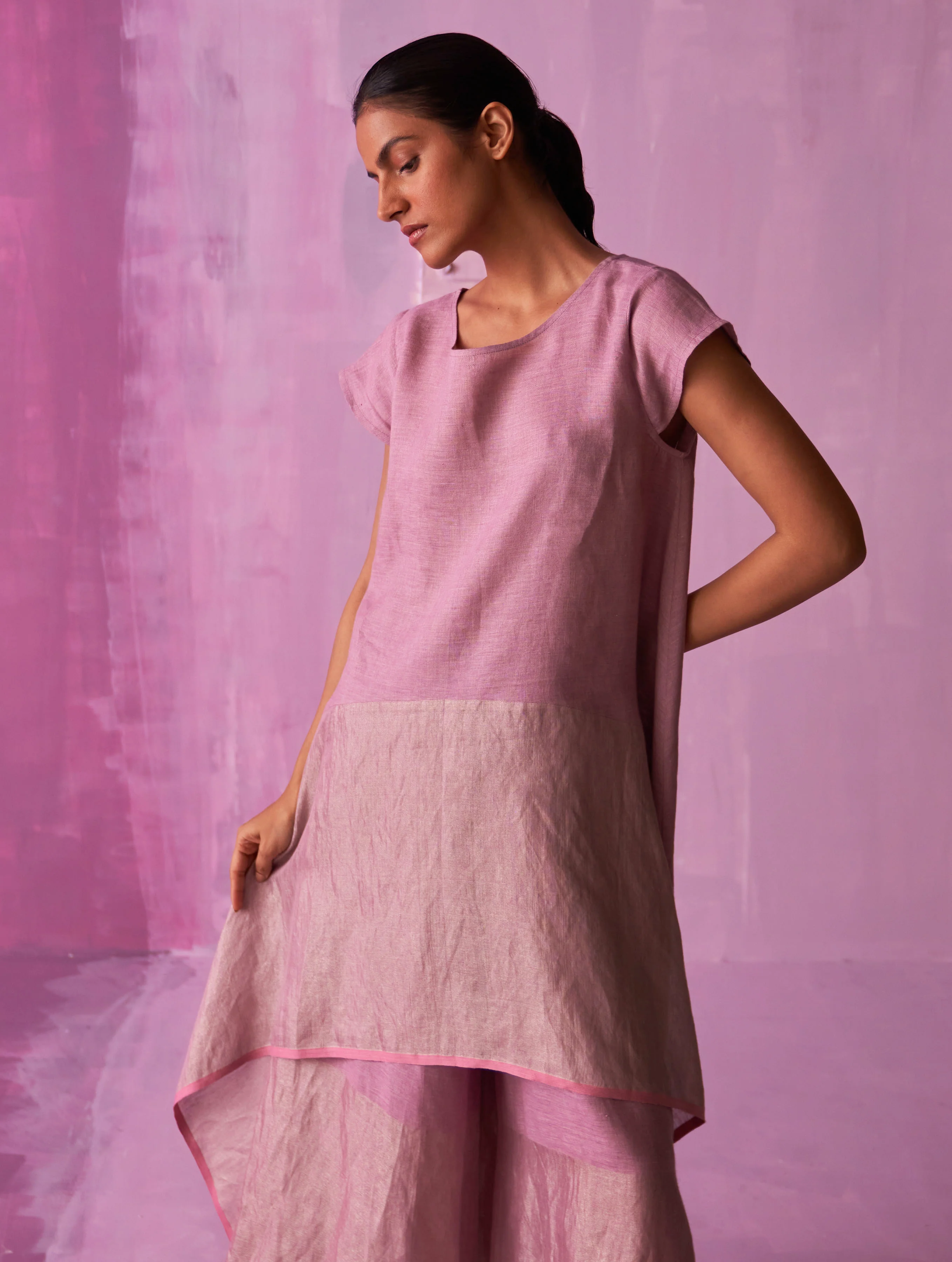 Shirin Asymmetrical Linen Co-ord Set - Lavender - Image 6