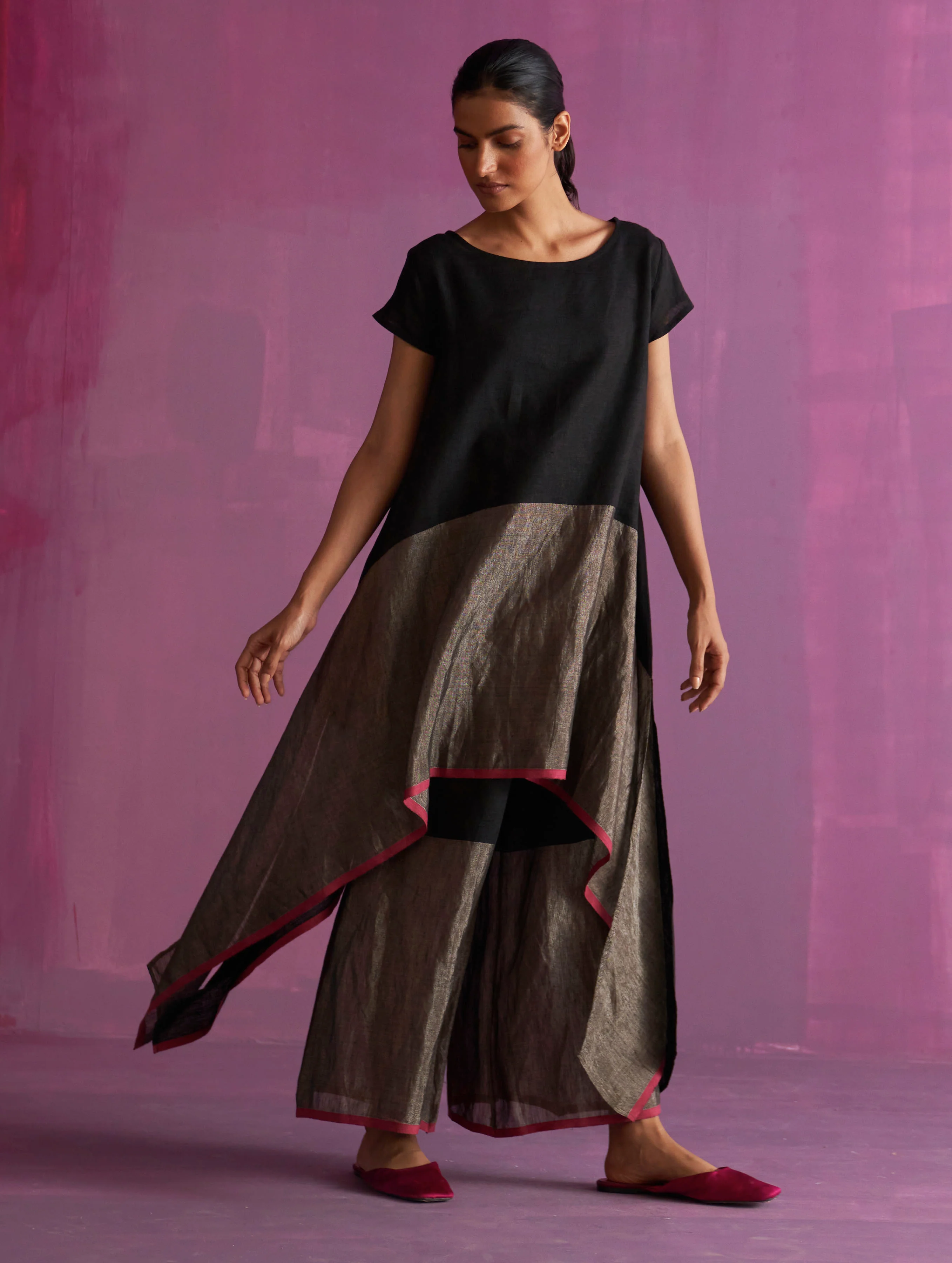 Shirin Asymmetrical Linen Top - Black - Image 2