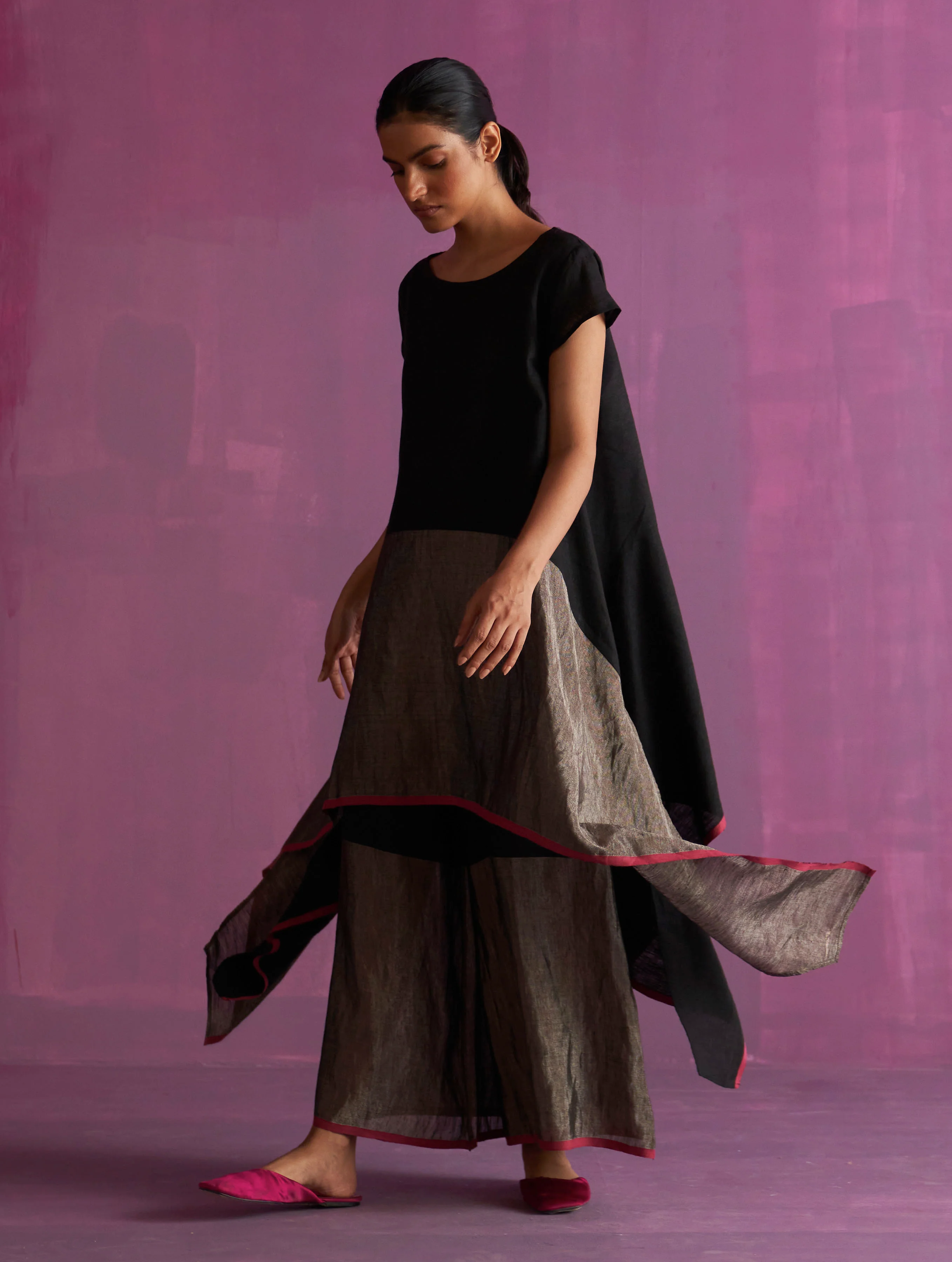 Shirin Asymmetrical Linen Top - Black - Image 3