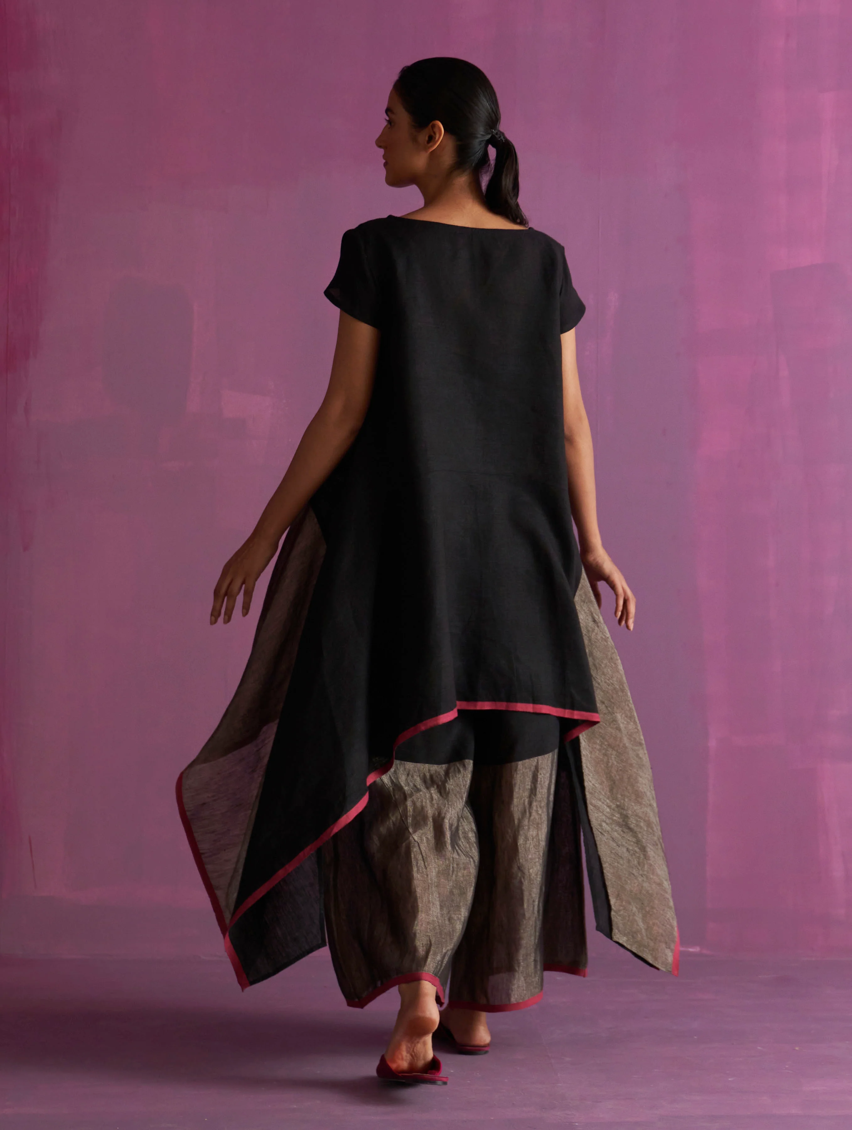 Shirin Asymmetrical Linen Top - Black - Image 4