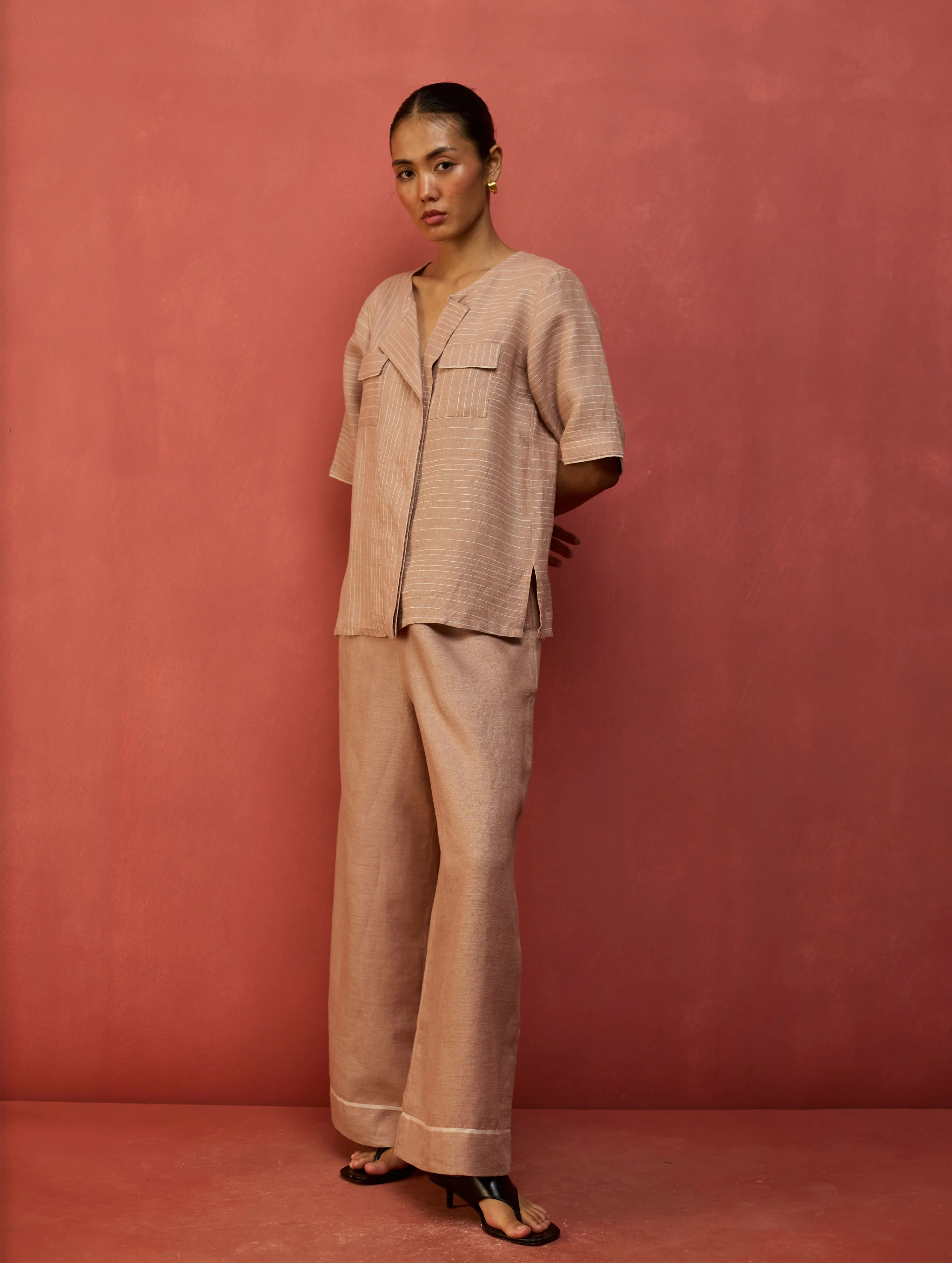 Shiro Stripe Linen Co-ord Set - Dusty Rose - Image 10