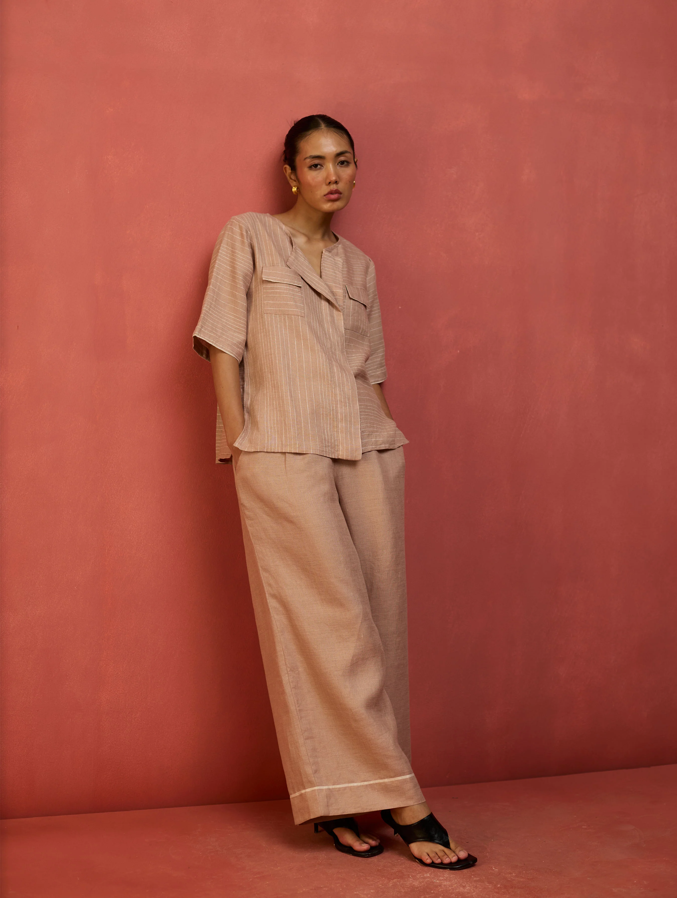 Shiro Stripe Linen Top - Dusty Rose - Image 5