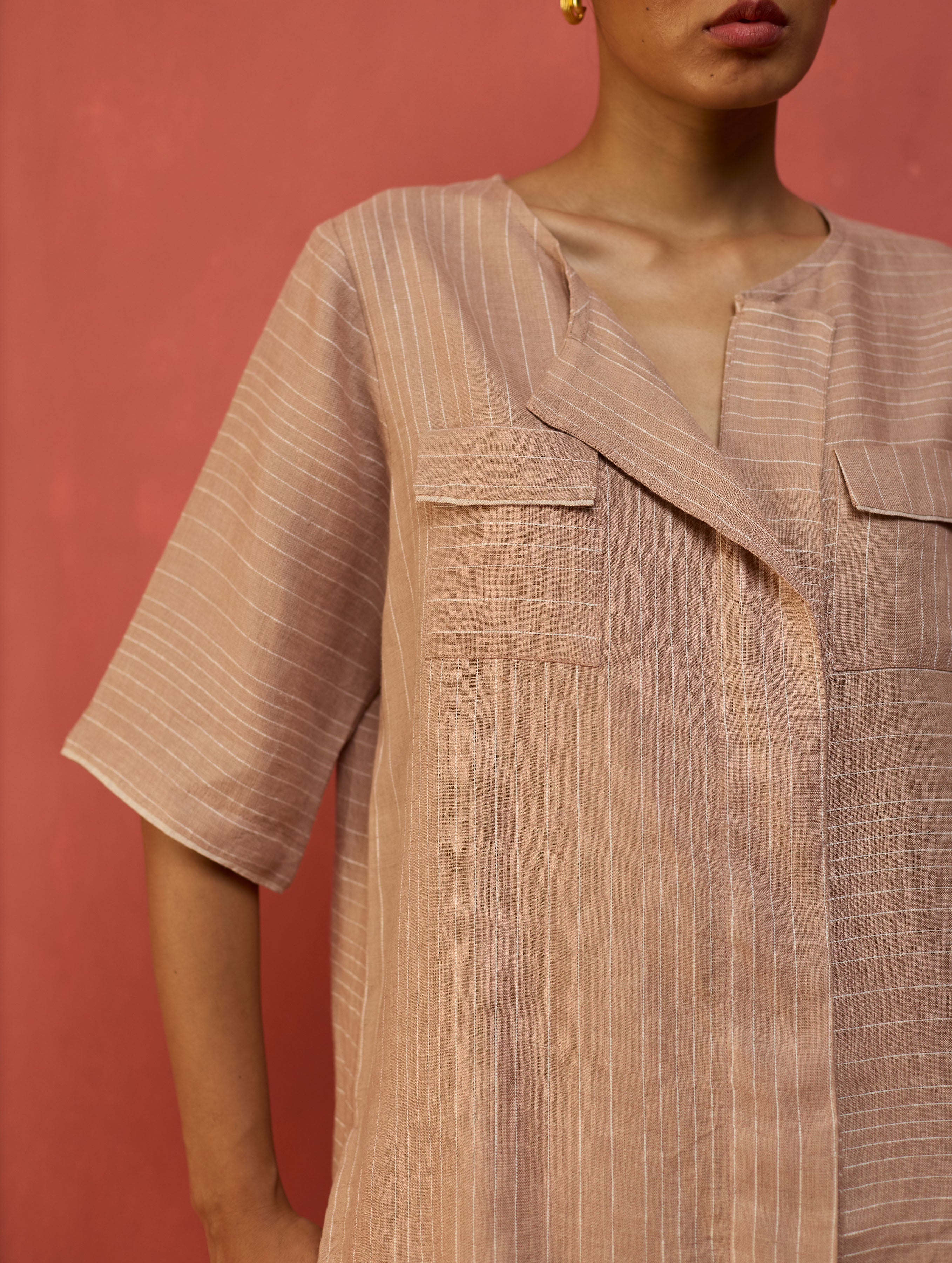 Shiro Stripe Linen Top - Dusty Rose - Image 6