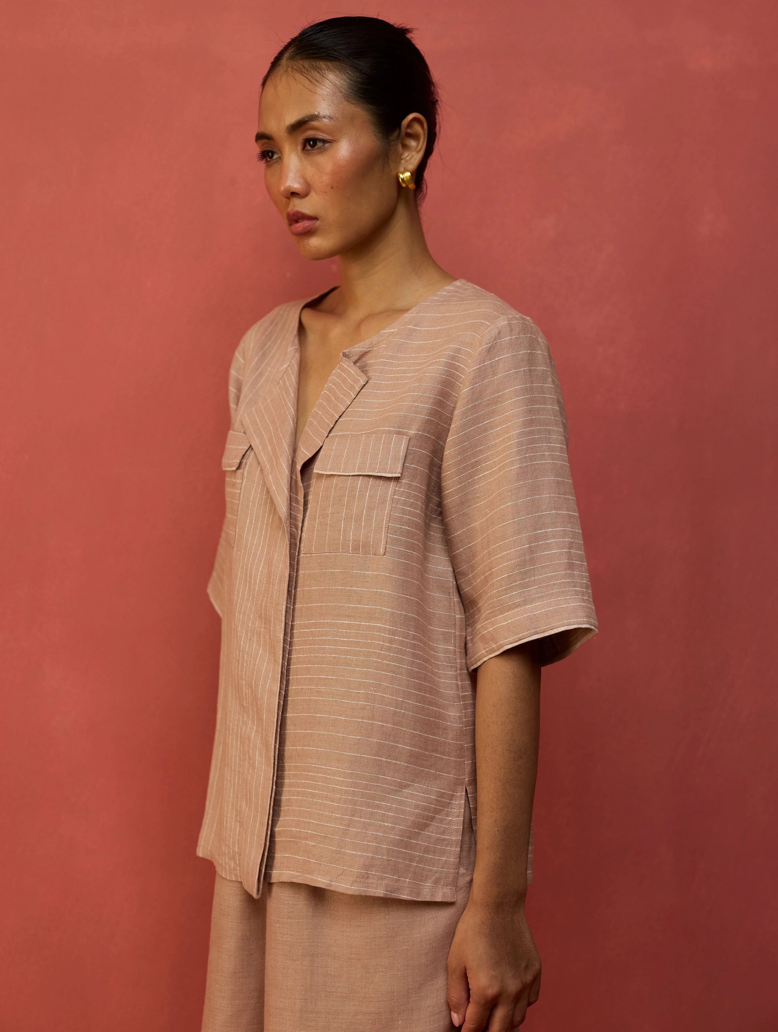 Shiro Stripe Linen Top - Dusty Rose - Image 7