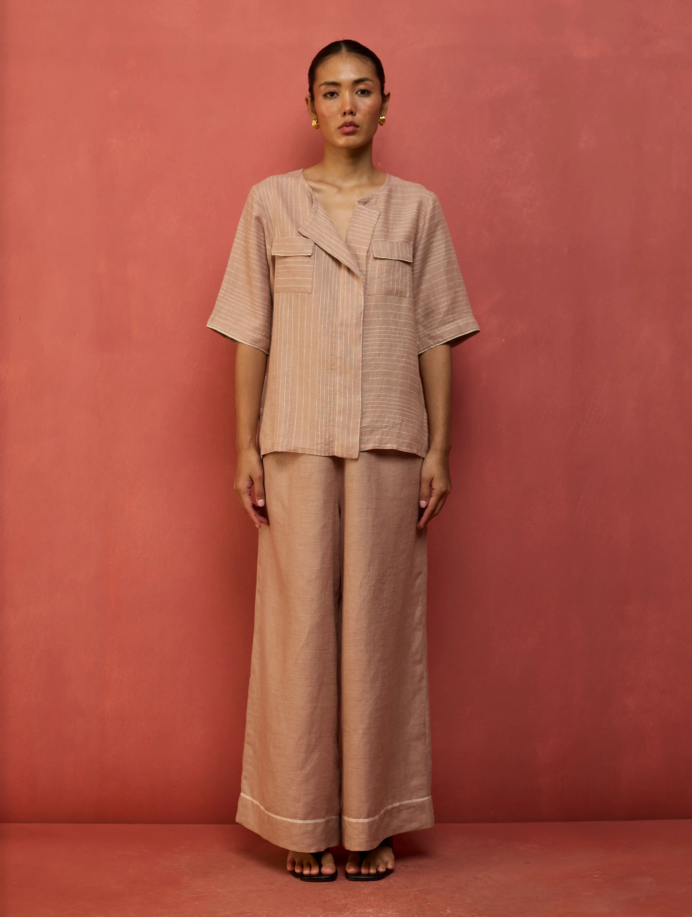 Shiro Stripe Linen Top - Dusty Rose - Image 8