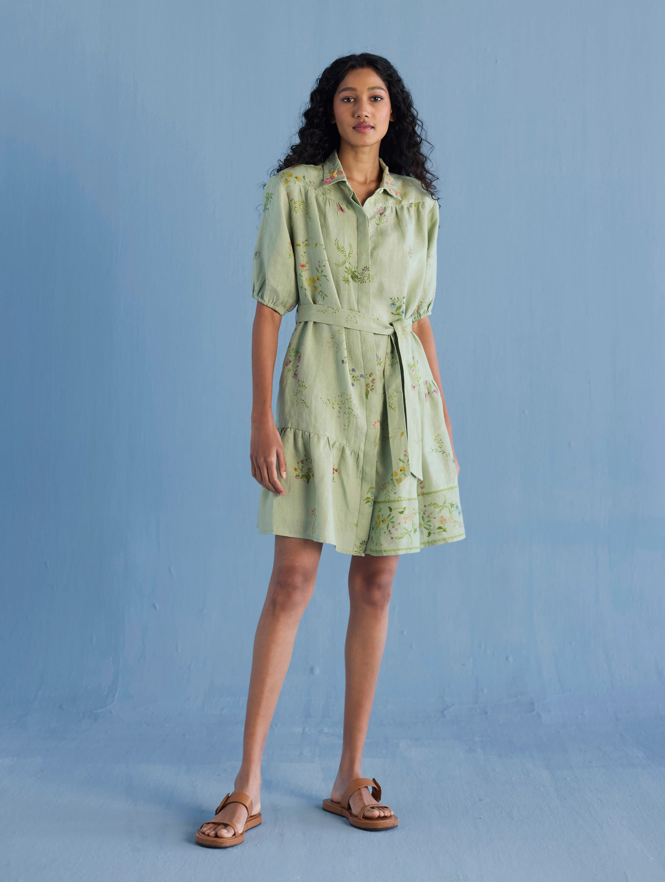 Sia Hand-Embroidered Floral Dress - Mint - Image 3