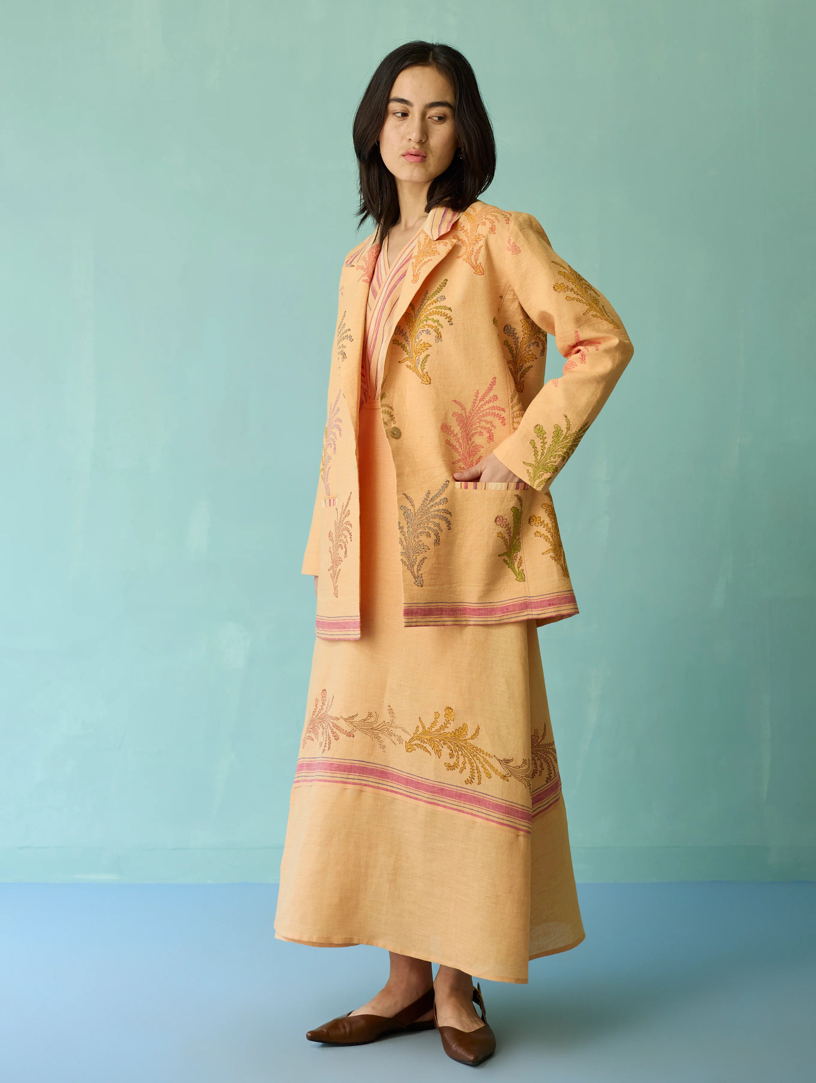 Sira Border Linen Floral Co-ord Set - Apricot - Image 11