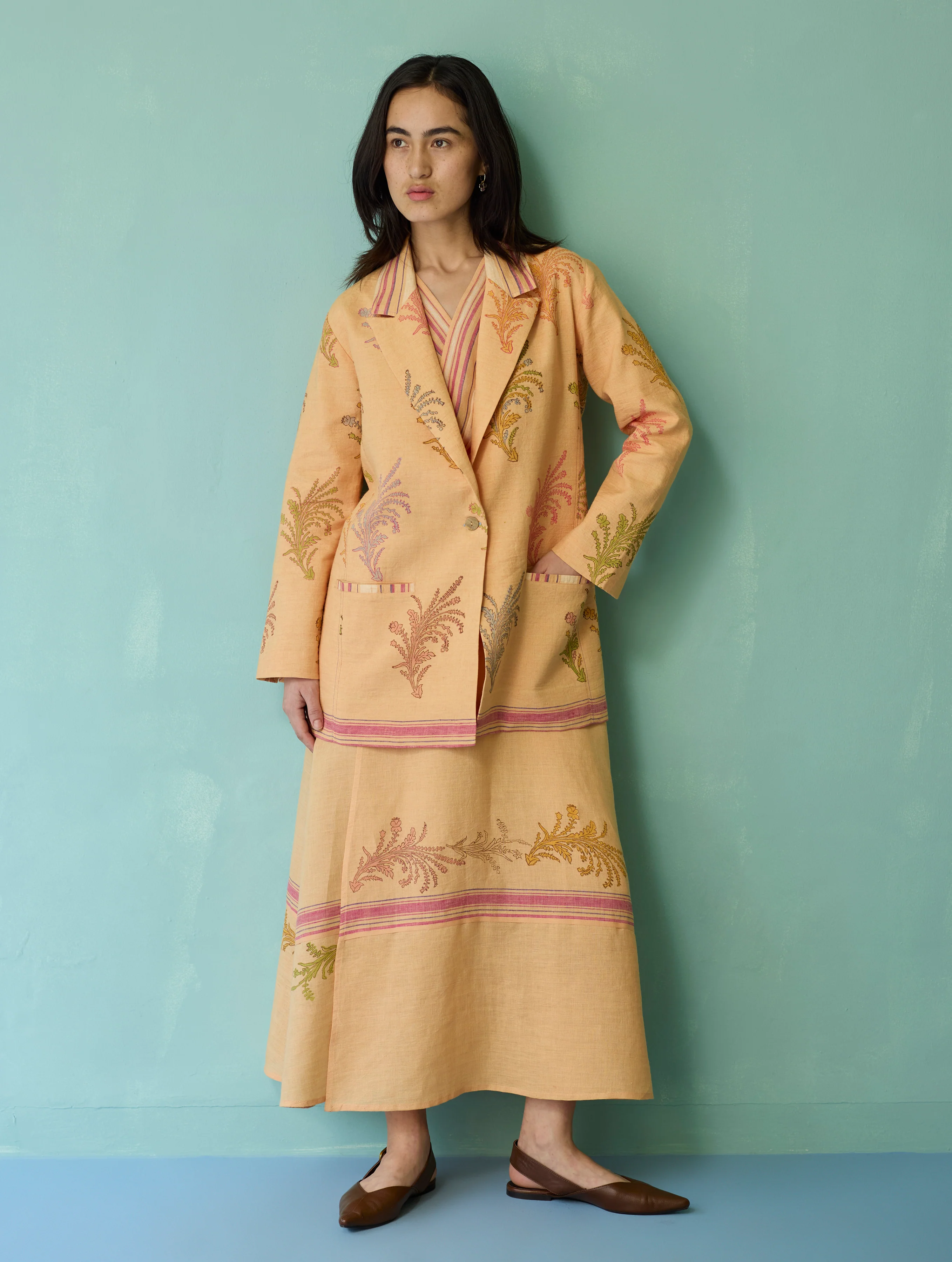 Sira Border Linen Floral Co-ord Set - Apricot - Image 14
