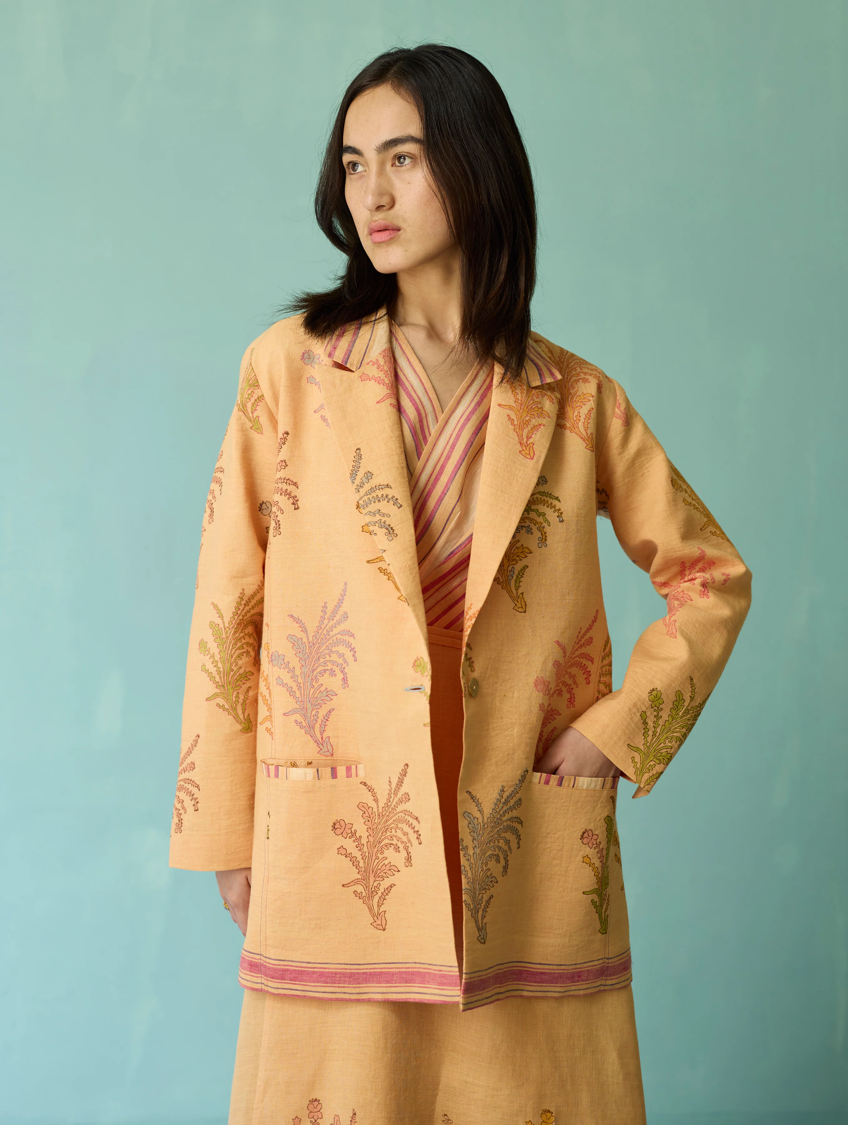 Sira Border Linen Floral Co-ord Set - Apricot - Image 16