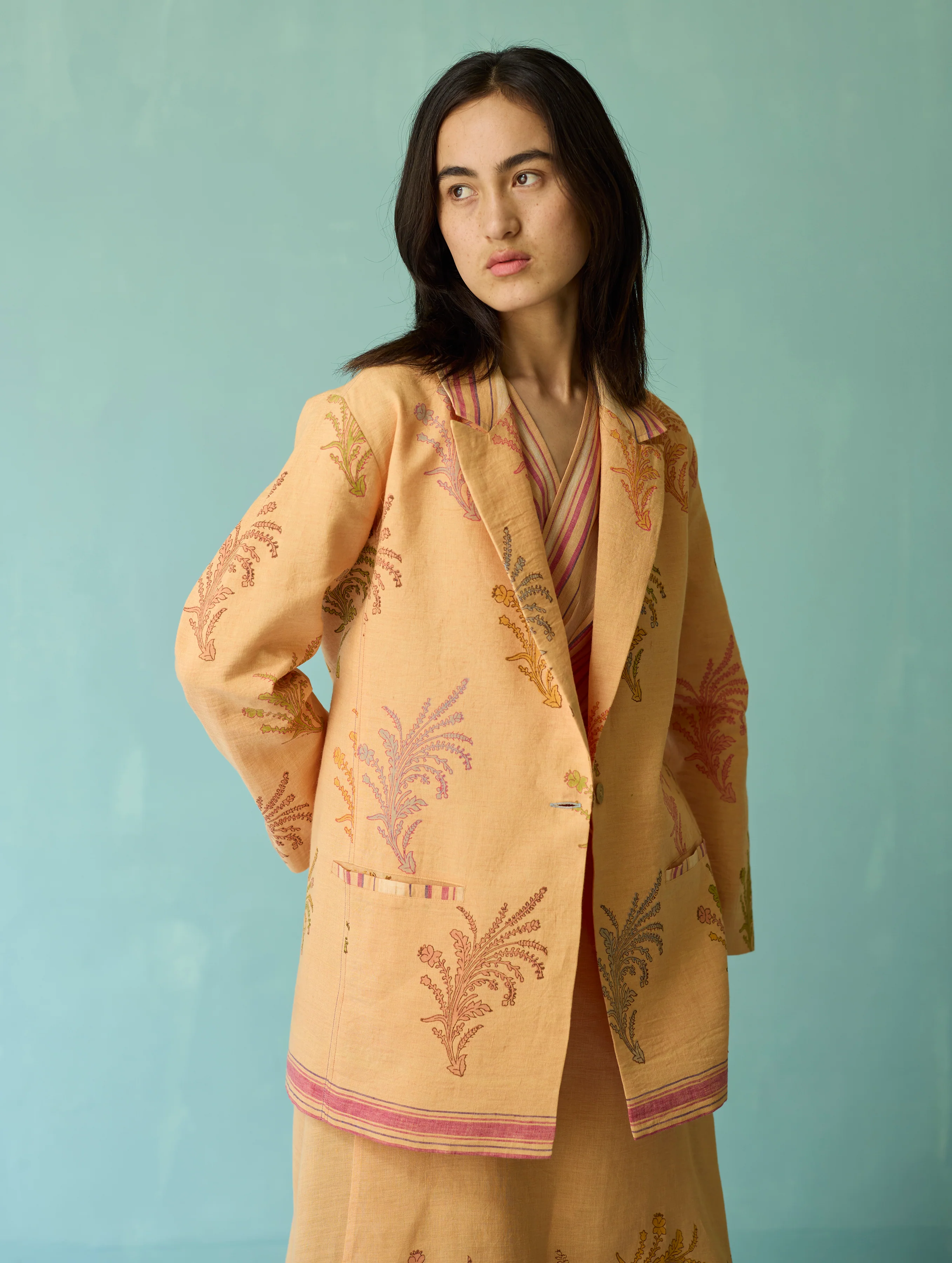Sira Border Linen Floral Co-ord Set - Apricot - Image 2