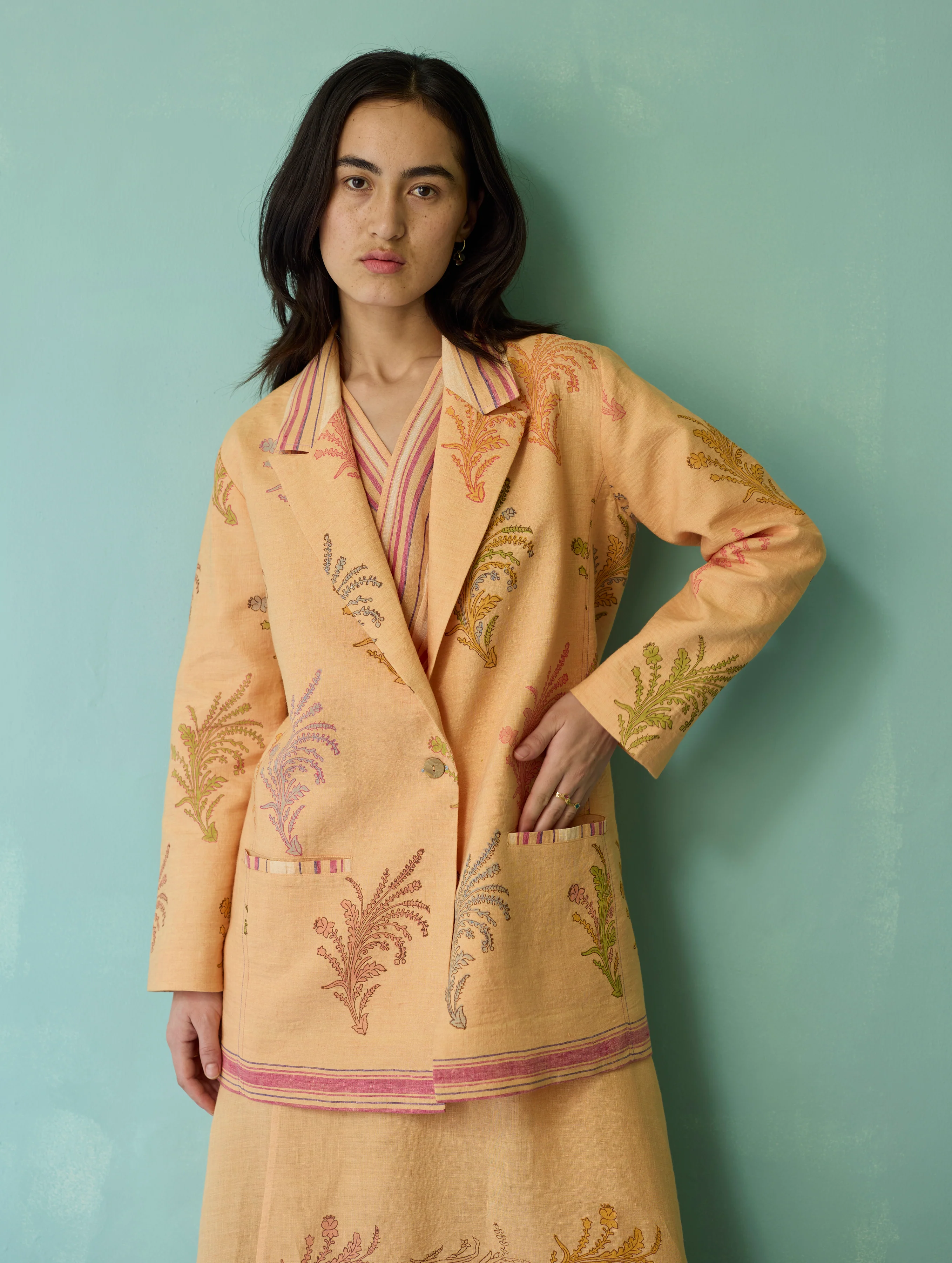 Sira Border Linen Floral Co-ord Set - Apricot - Image 21