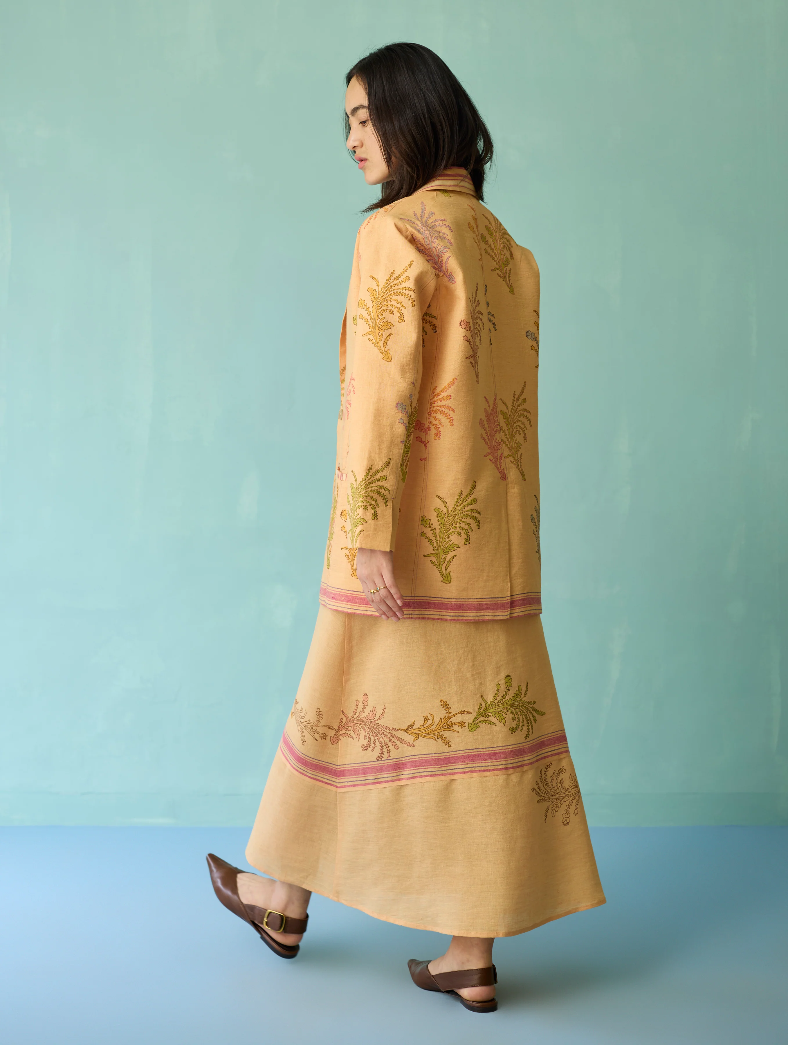 Sira Border Linen Floral Co-ord Set - Apricot - Image 22