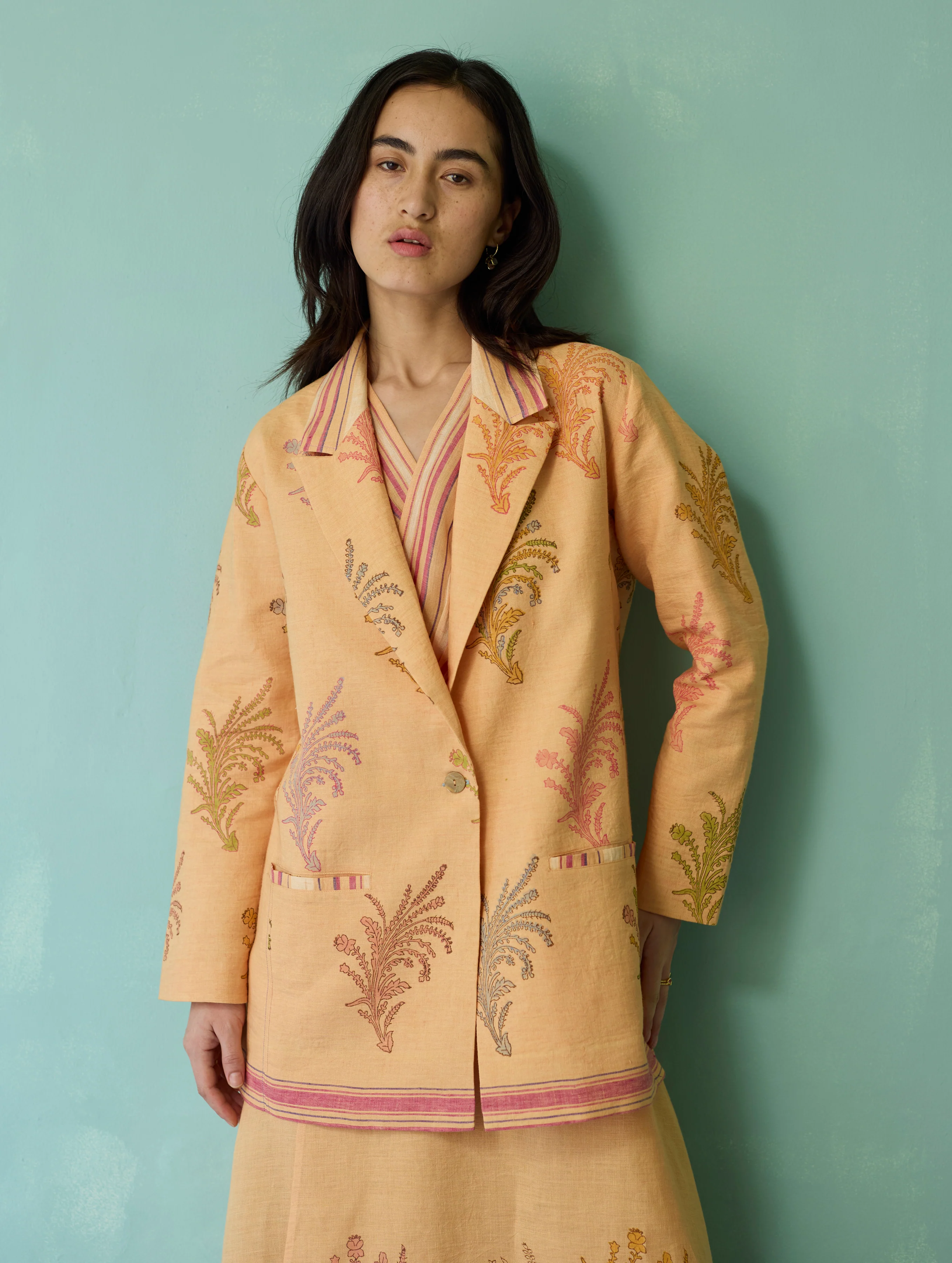 Sira Border Linen Floral Co-ord Set - Apricot - Image 6