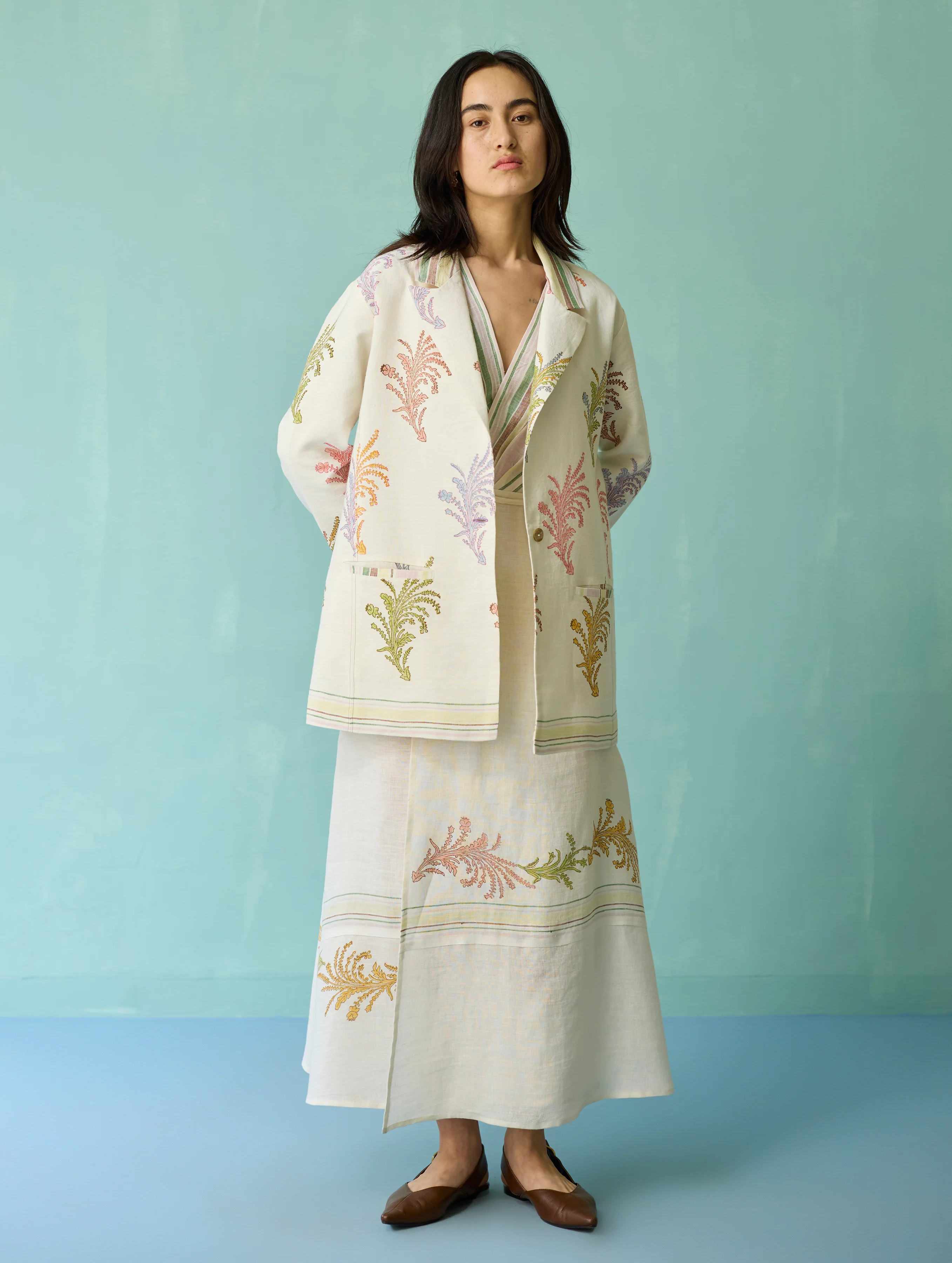 Sira Border Linen Floral Co-ord Set - Ivory - Image 10