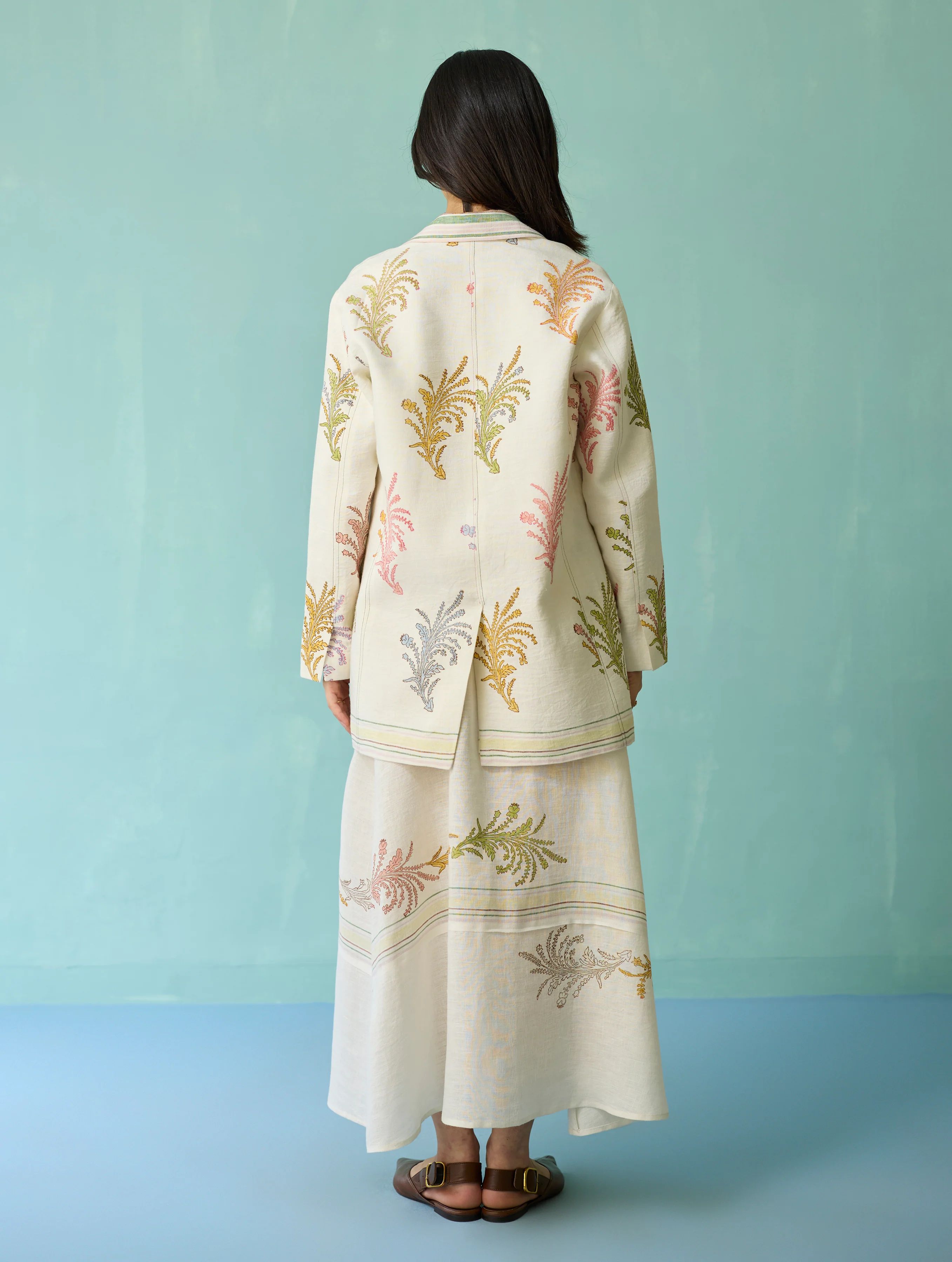Sira Border Linen Floral Co-ord Set - Ivory - Image 15